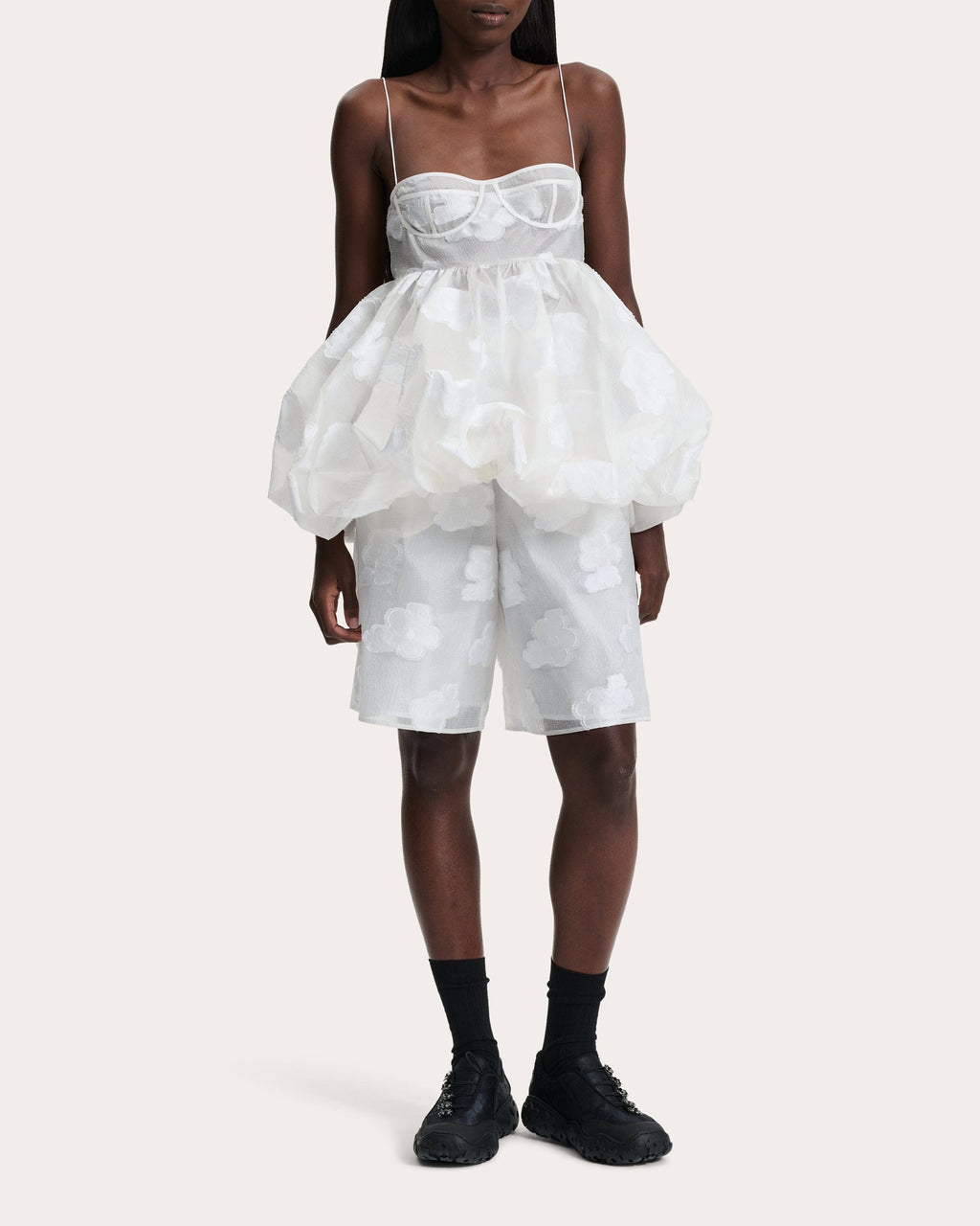 Anette Gathered Floral Fil-Coupé Peplum Bustier Top