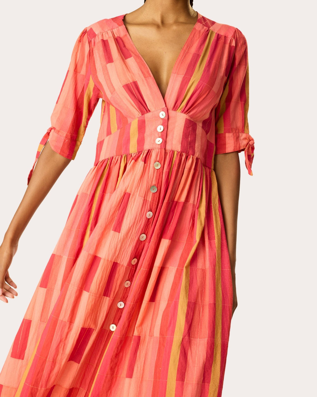 Layla Cotton Tie-Sleeve Button Midi Dress