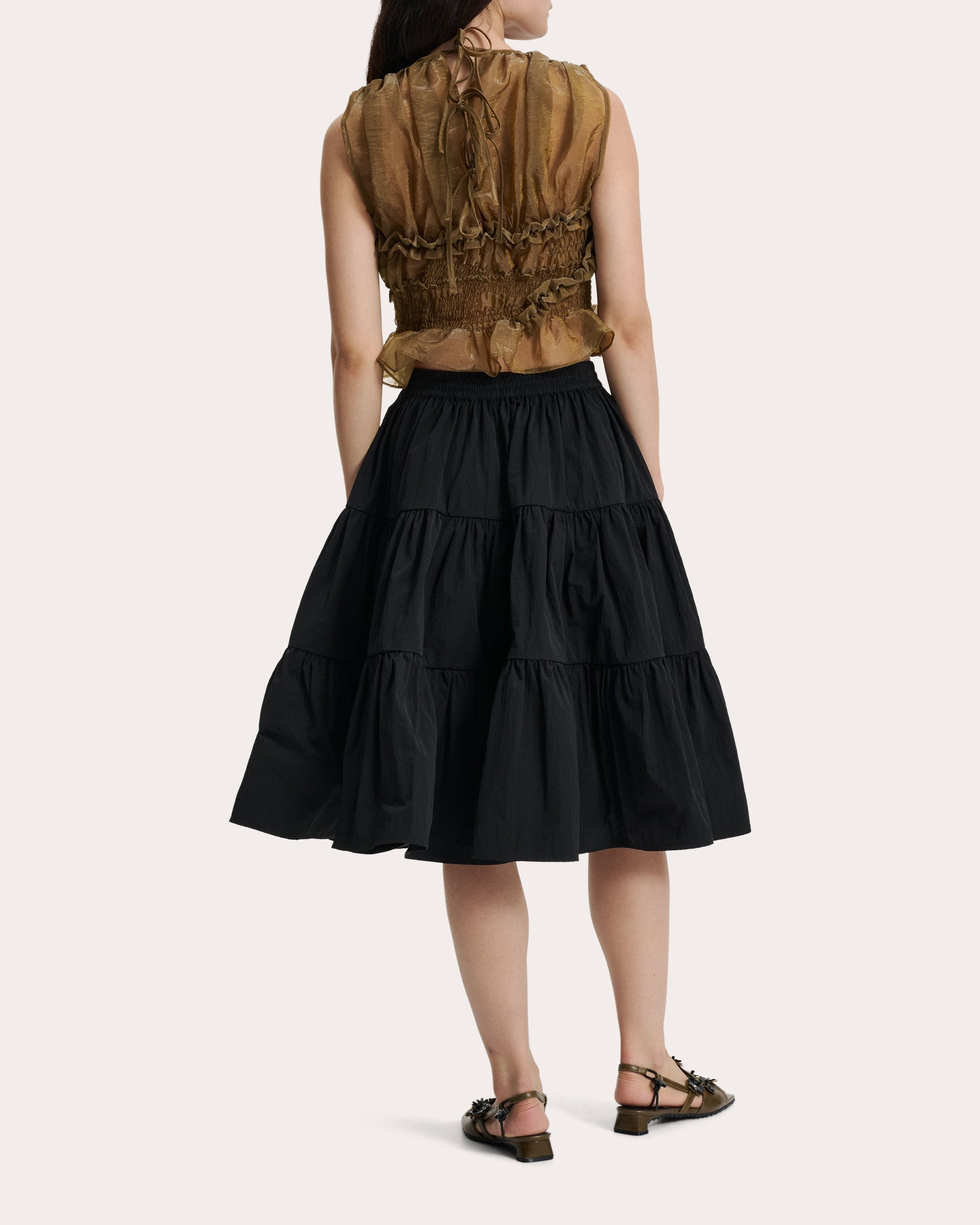 Alec Tiered Crinkled Taffeta Midi Skirt