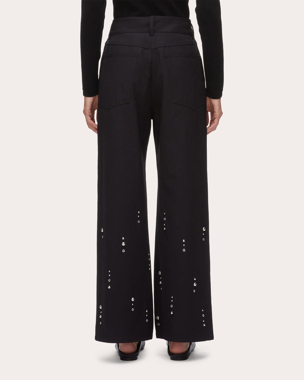 Studded Twill Wide-Leg Pants