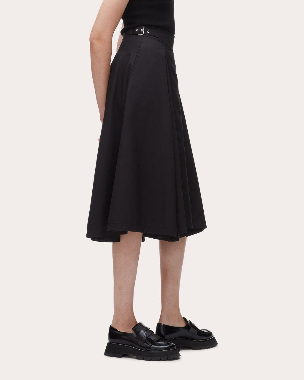 Twill Pleated Biker Midi Skirt