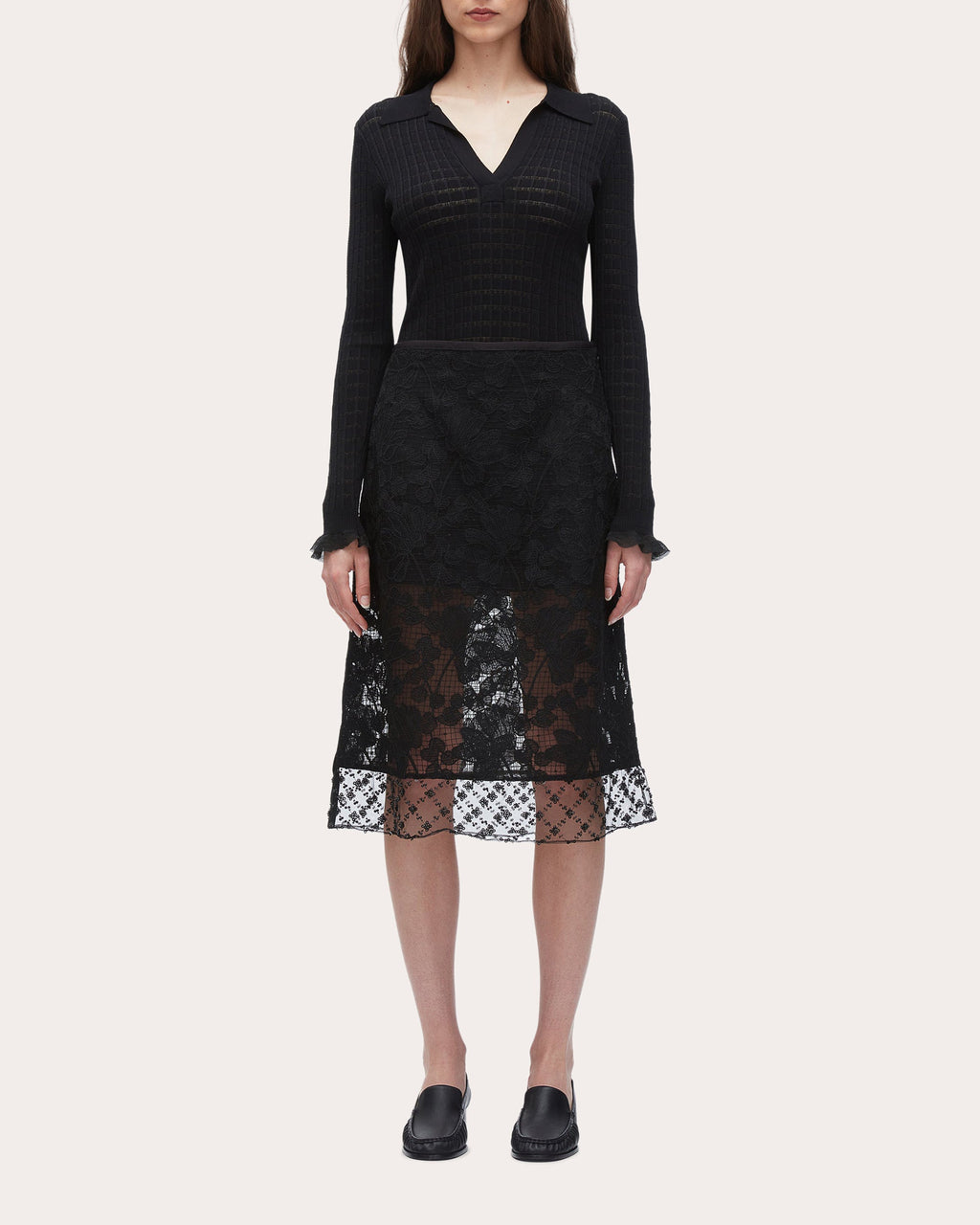 Beaded Floral Corded Lace Midi Skirt