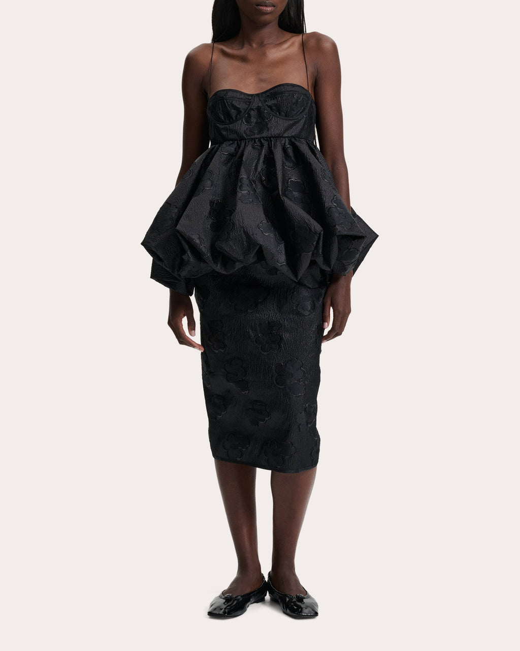 Anette Gathered Floral Fil-Coupé Peplum Bustier Top
