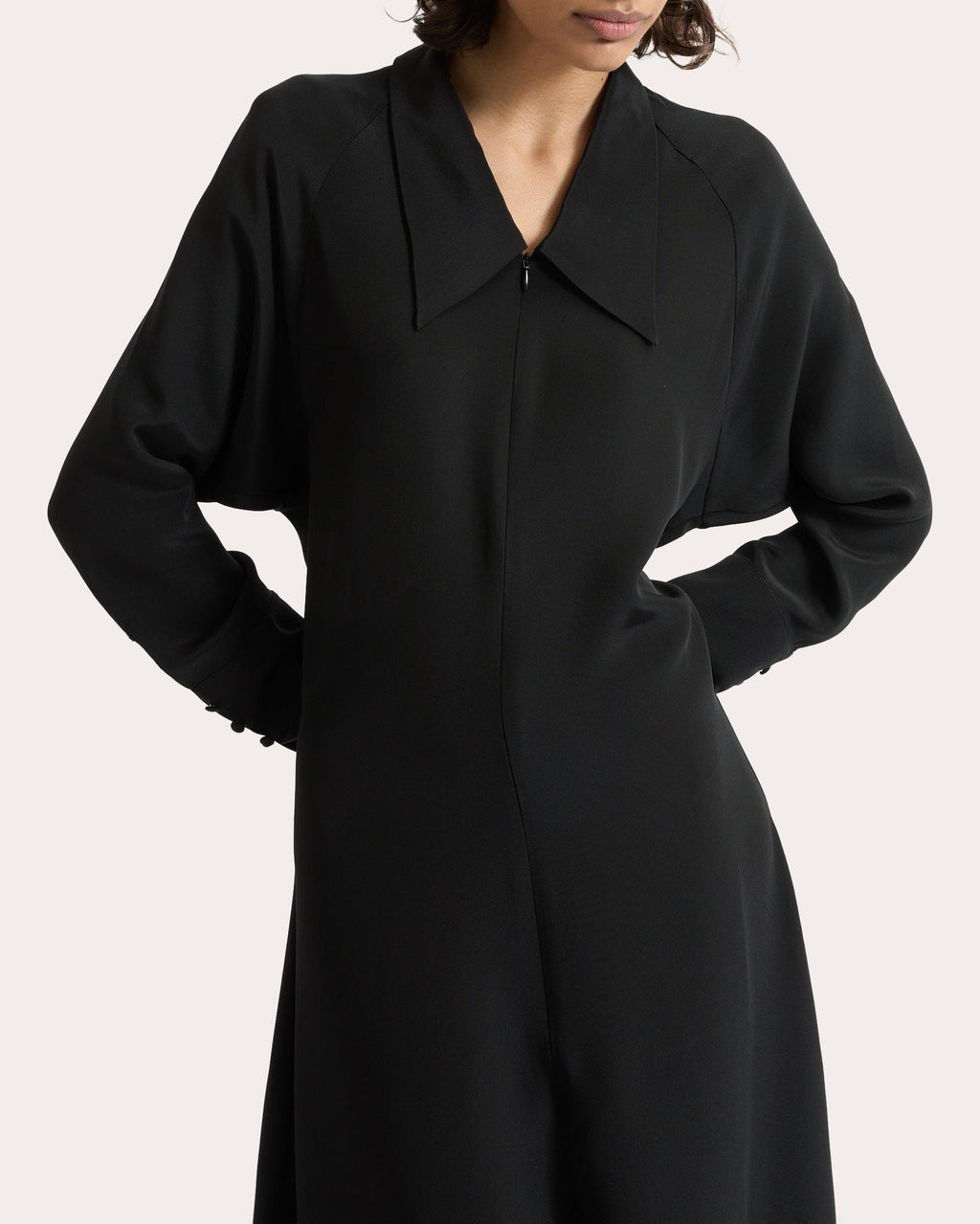 Lea Silk Crepe Collared A-Line Dress