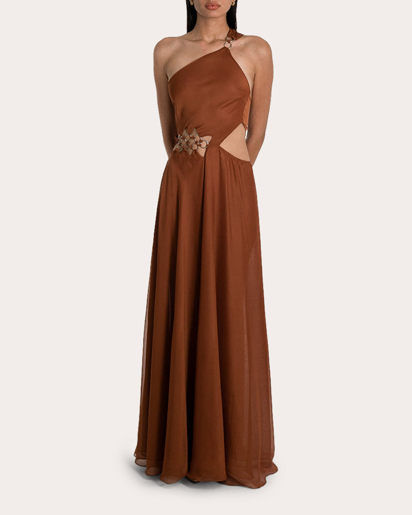 Quami Embellished Silk-Chiffon Cutout Gown