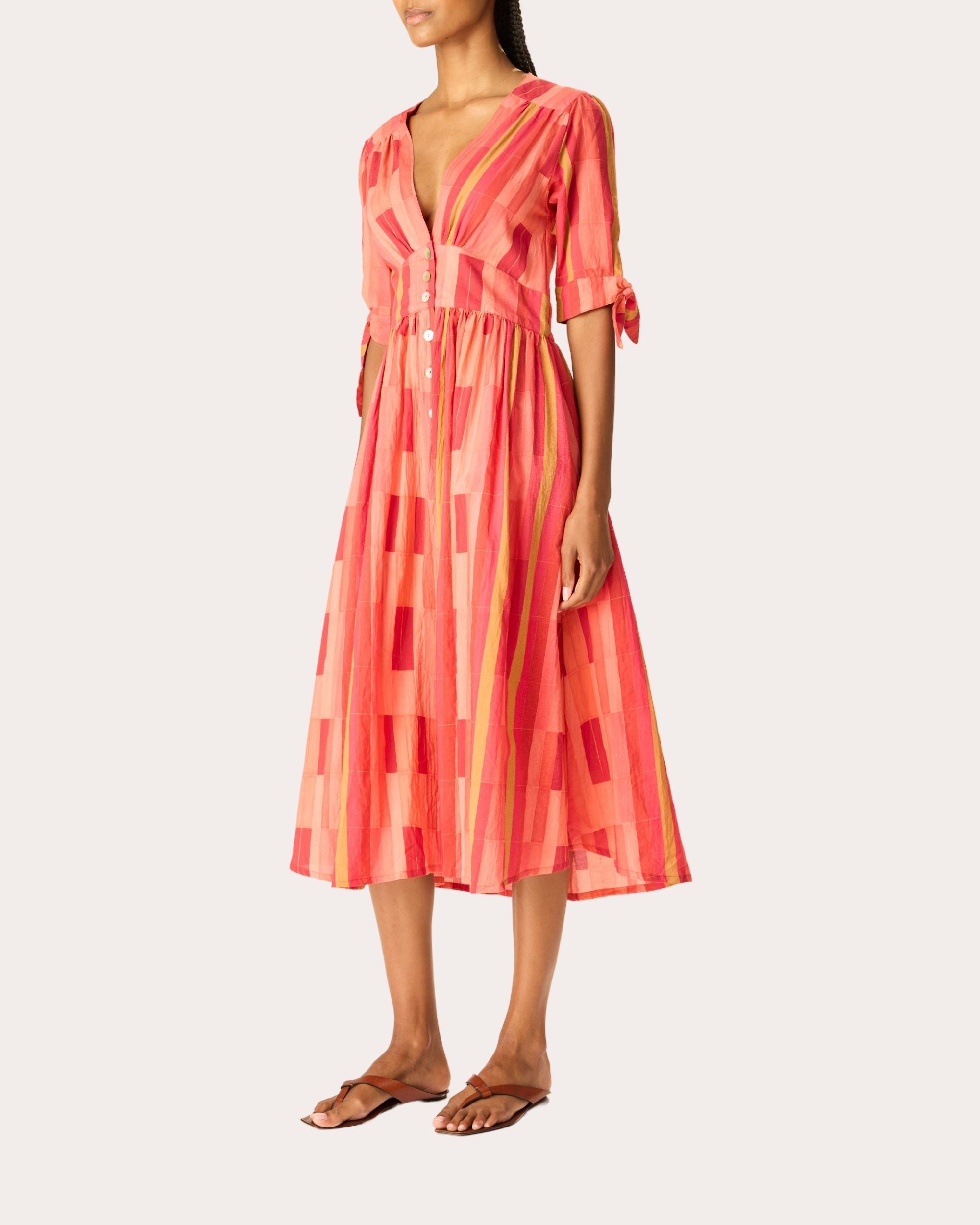 Layla Cotton Tie-Sleeve Button Midi Dress