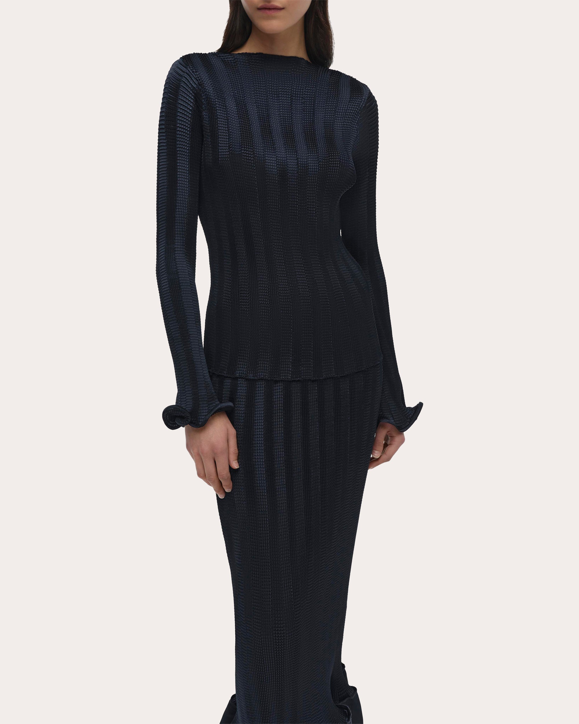 Hollis Tonal Stripe Flared Midi Skirt