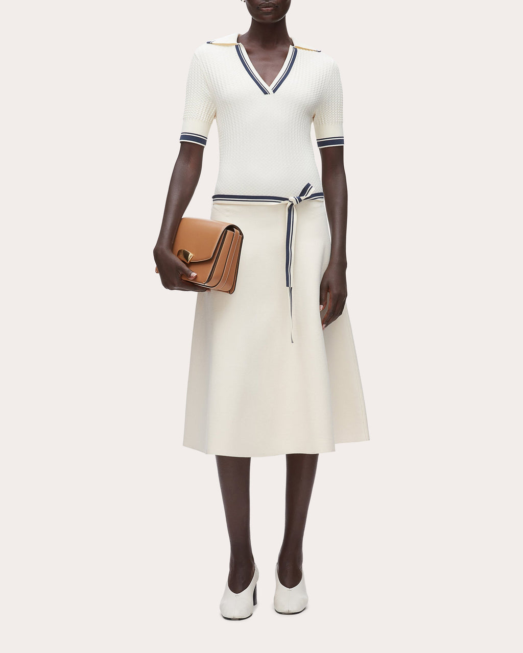 Textured Knit Polo Midi Dress