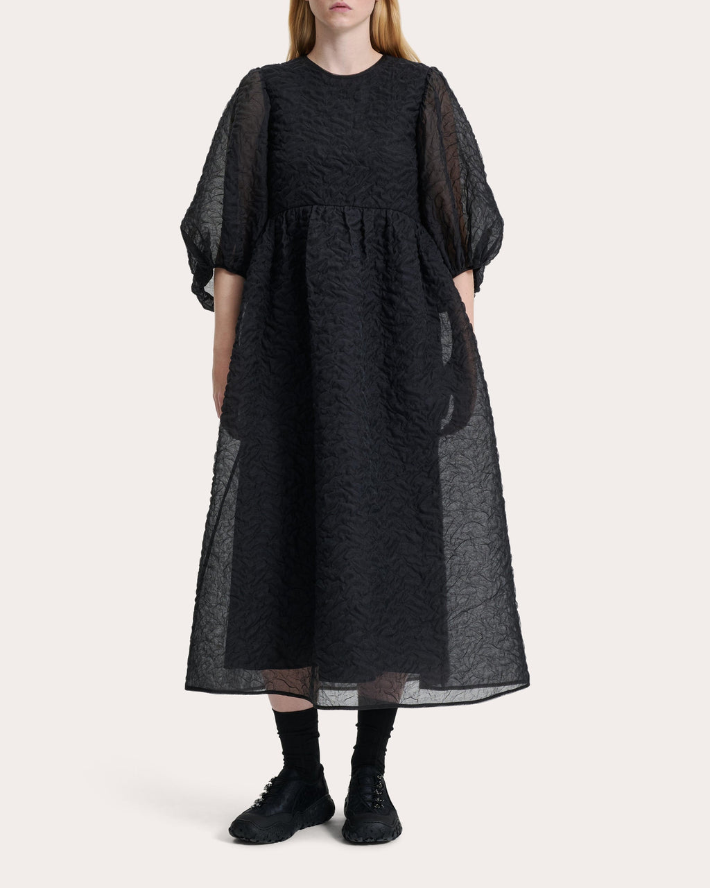 Karmen Gathered Matelassé Midi Dress