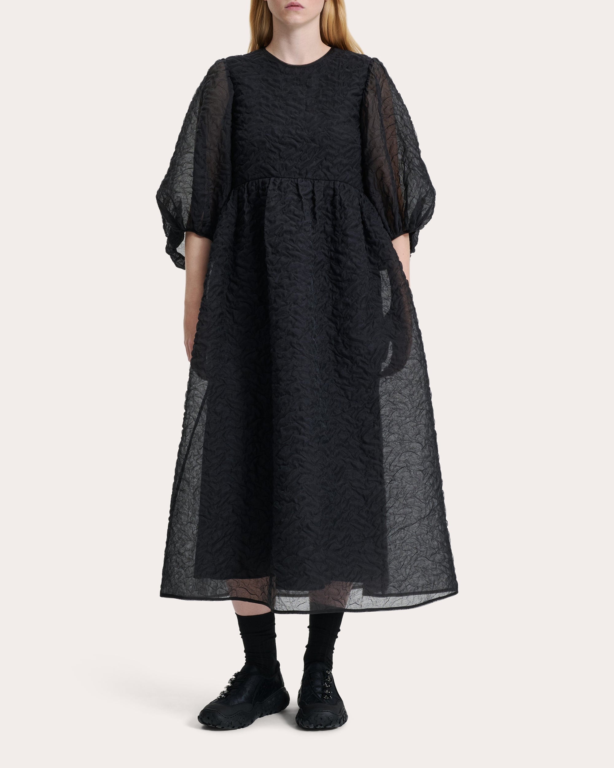 Karmen Gathered Matelassé Midi Dress