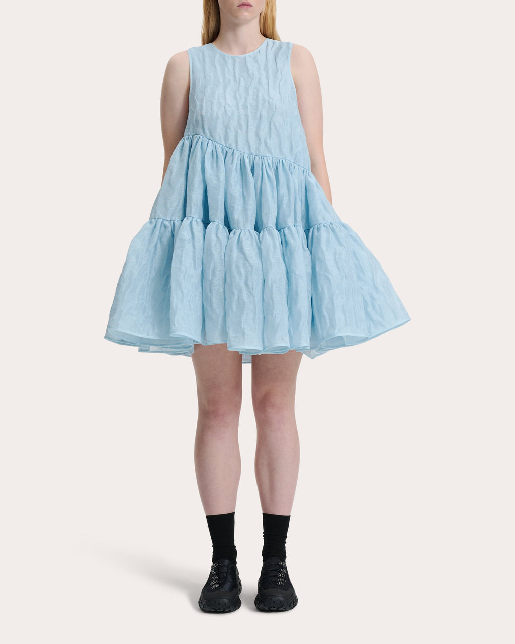 Abigail Asymmetric Tiered Jacquard Mini Dress