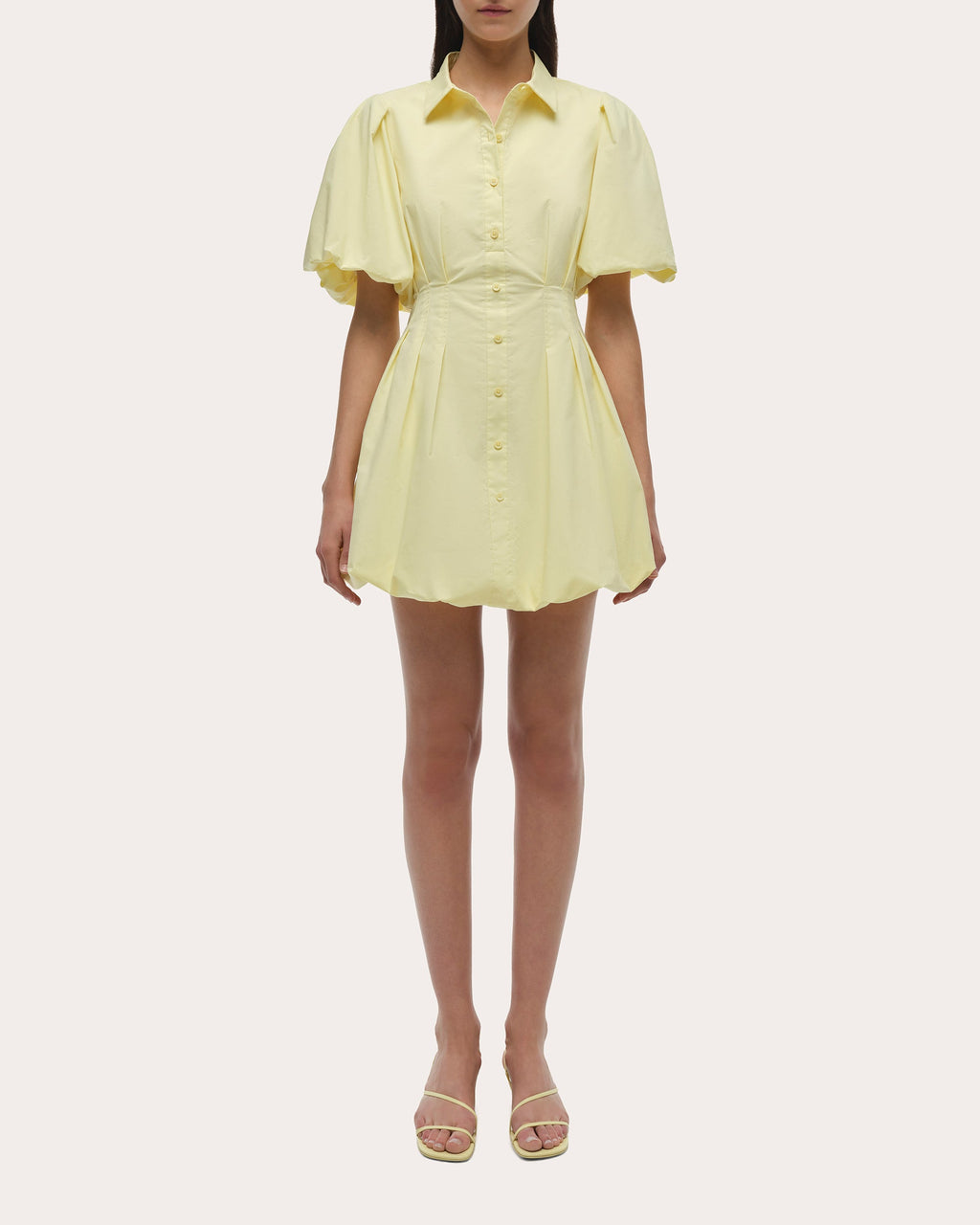 Cleo Poplin Puff-Sleeve Mini Shirt Dress