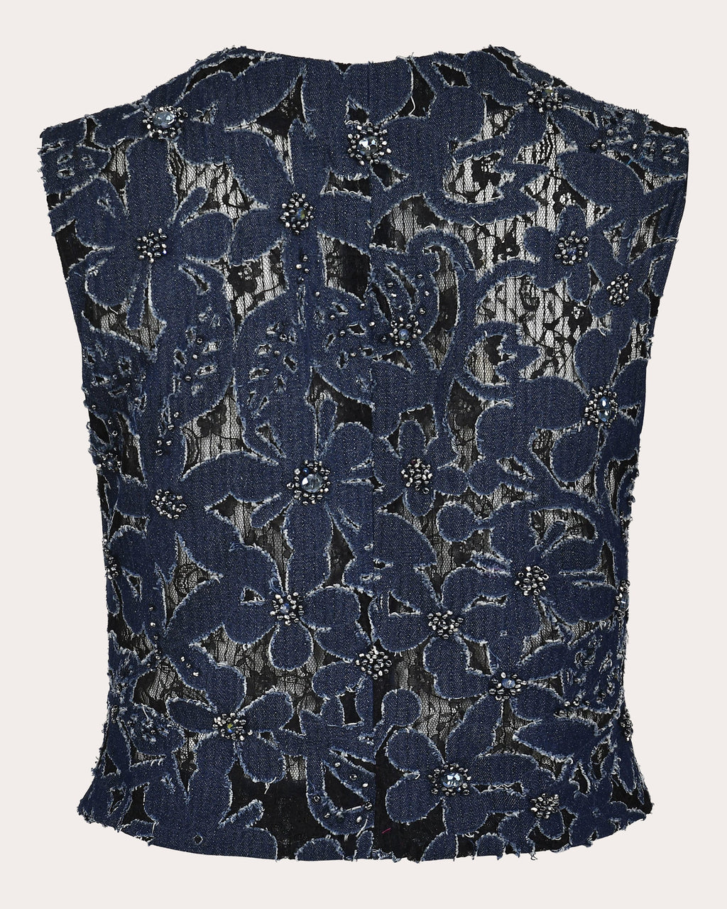 Luces Embroidered-Denim and Lace Vest