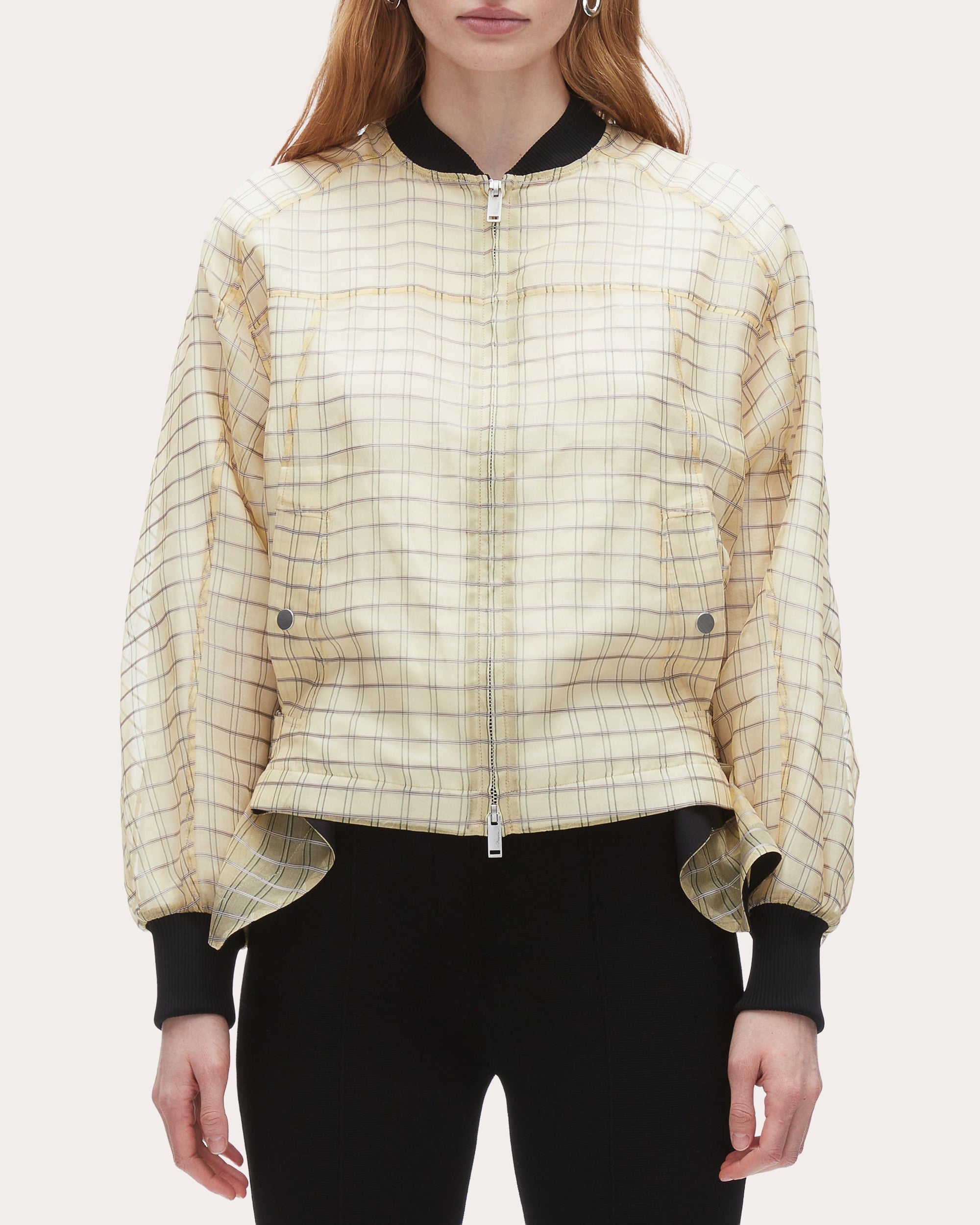 Plaid Silk Organza Bomber Jacket