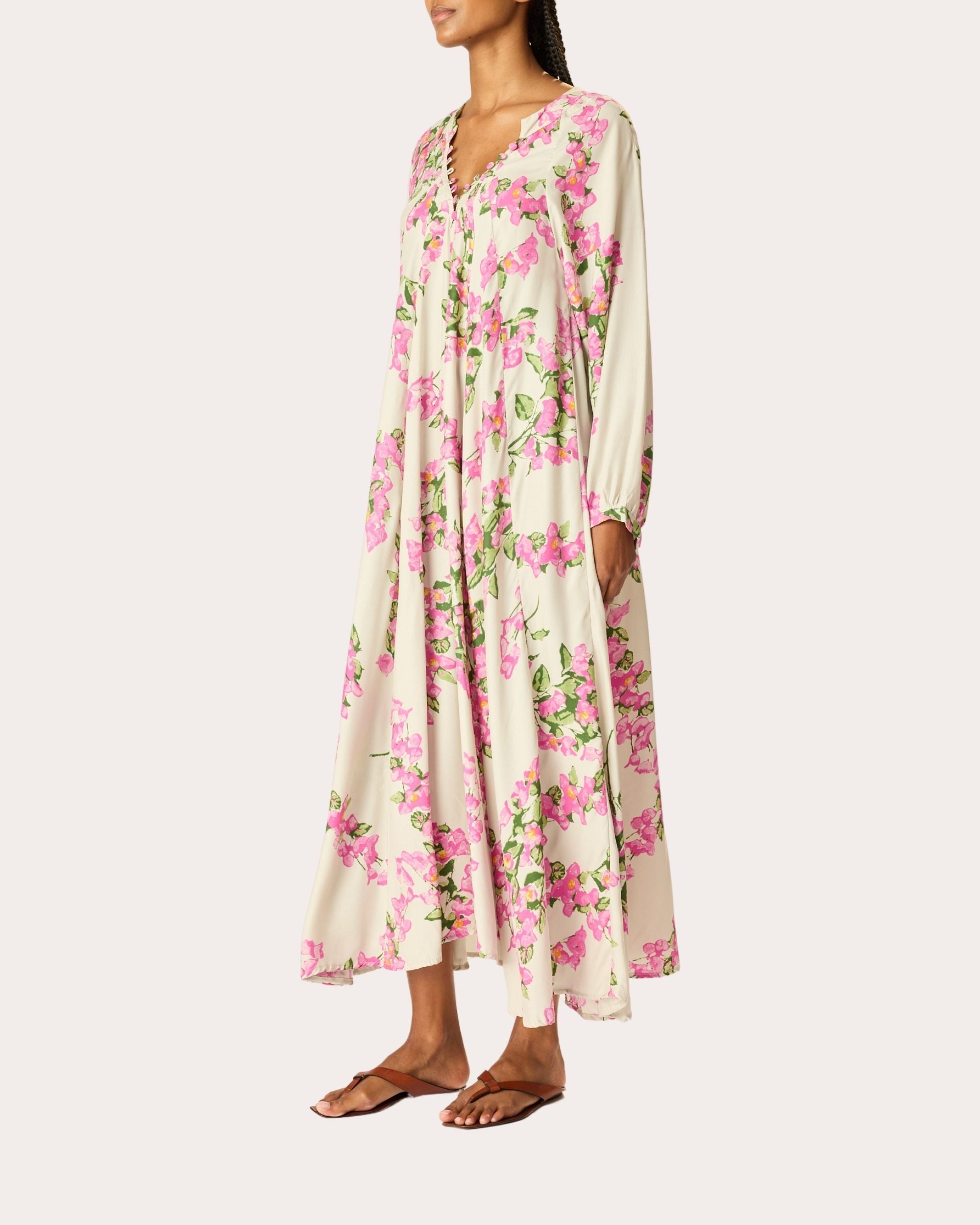 Fiore Floral Silk Pleated Maxi Dress