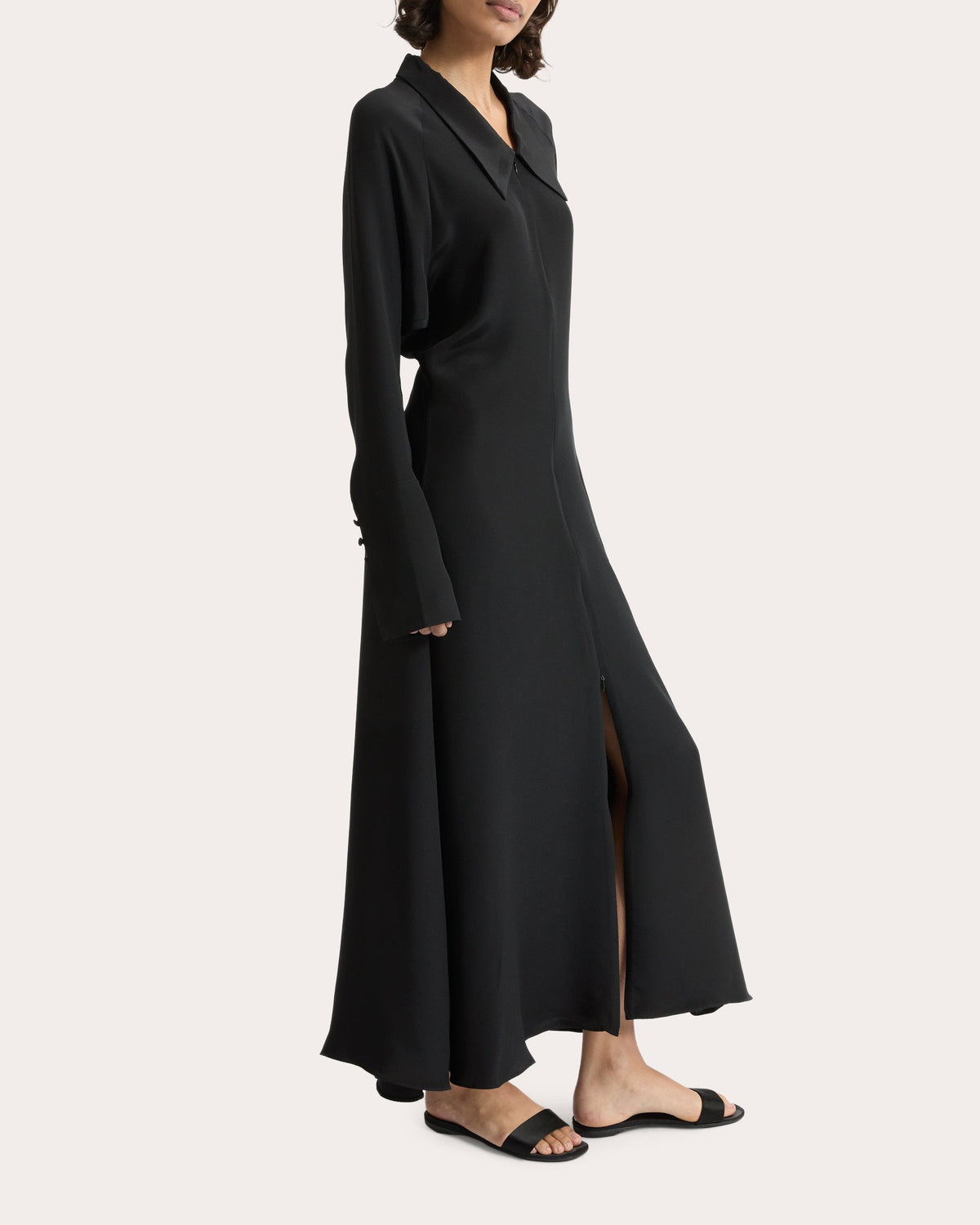Lea Silk Crepe Collared A-Line Dress