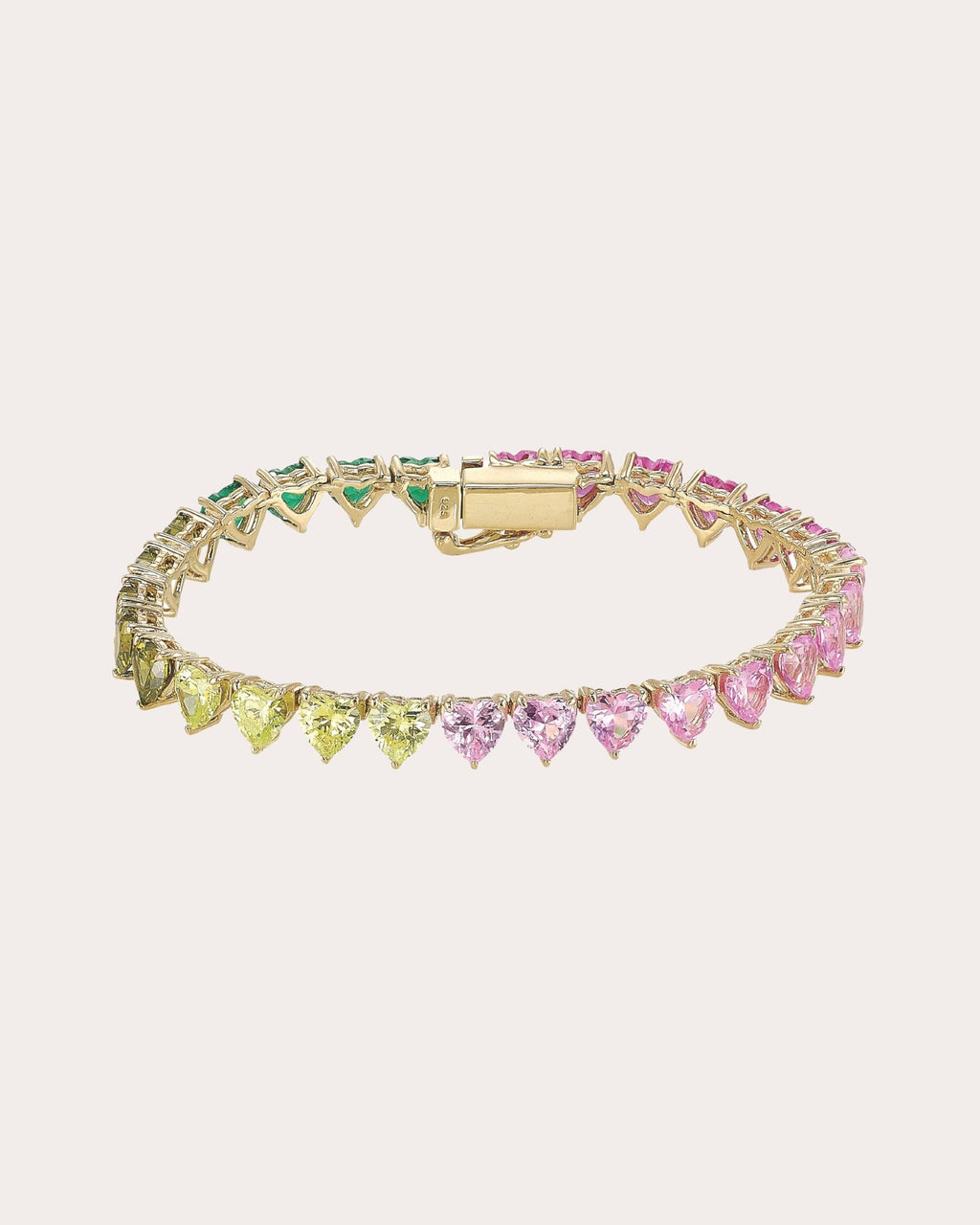 Pink Sapphire & Green Tourmaline Peony Eternity Heart Bracelet
