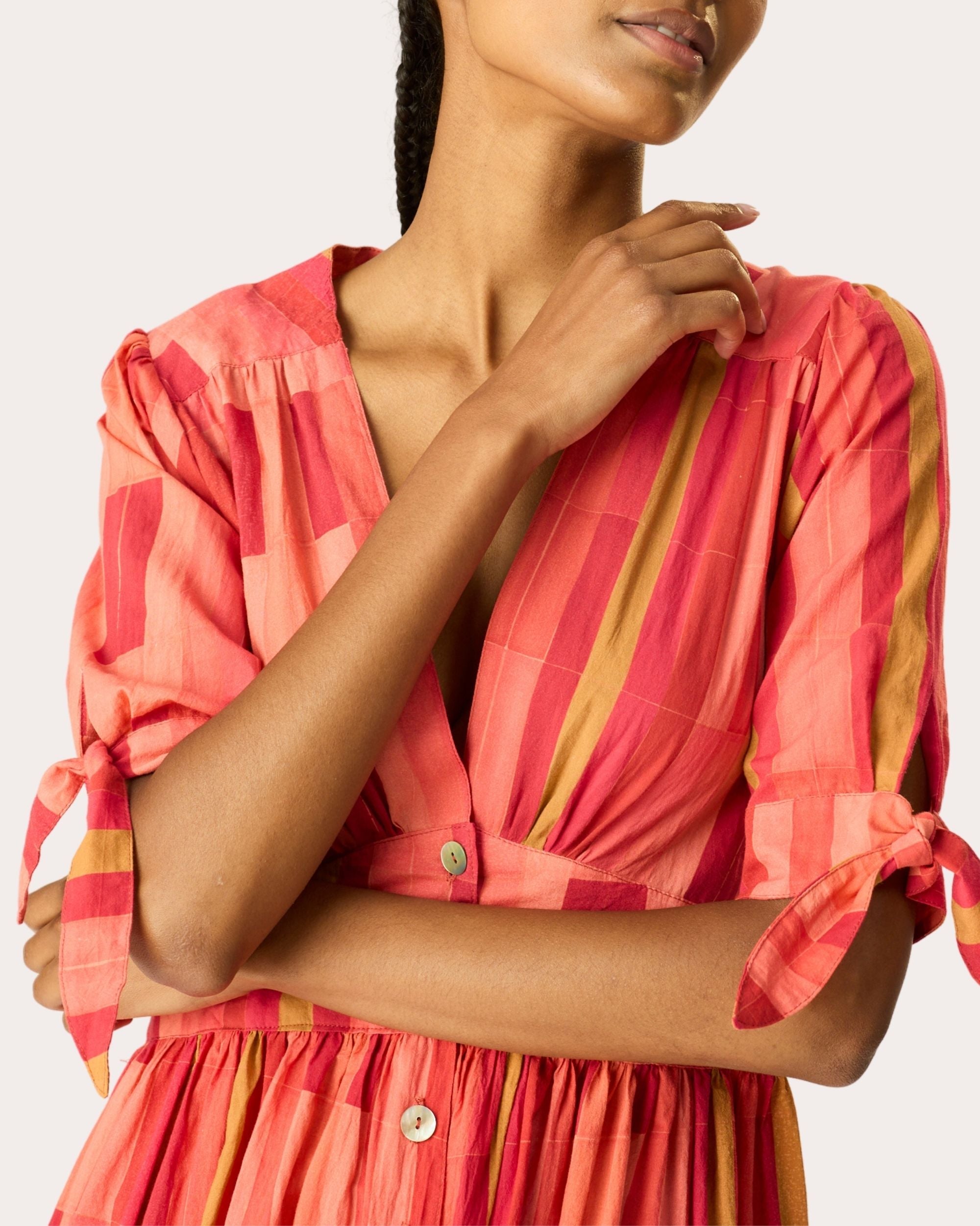 Layla Cotton Tie-Sleeve Button Midi Dress