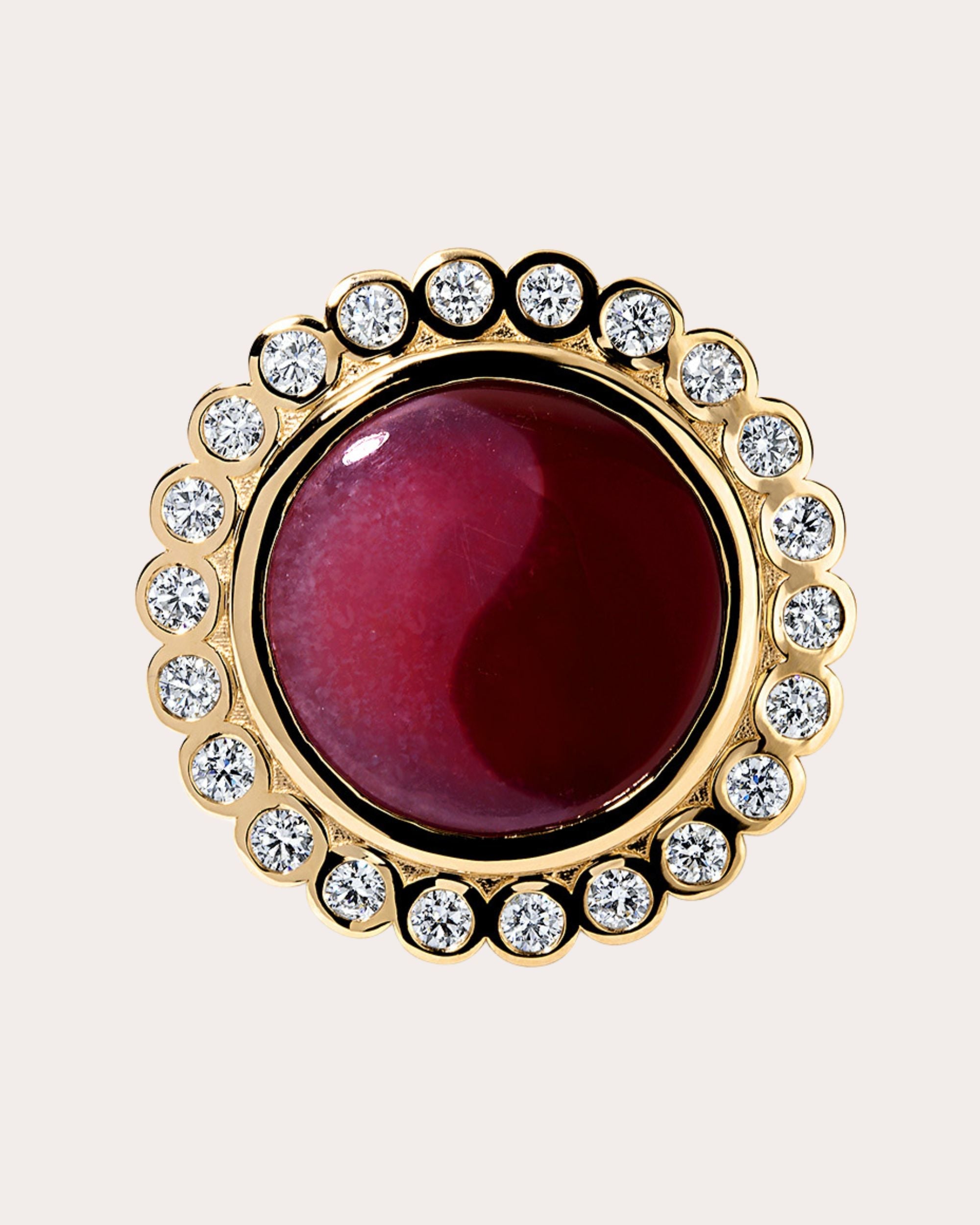 Yin Yang Agate & Diamond 14k Gold Oval Ring