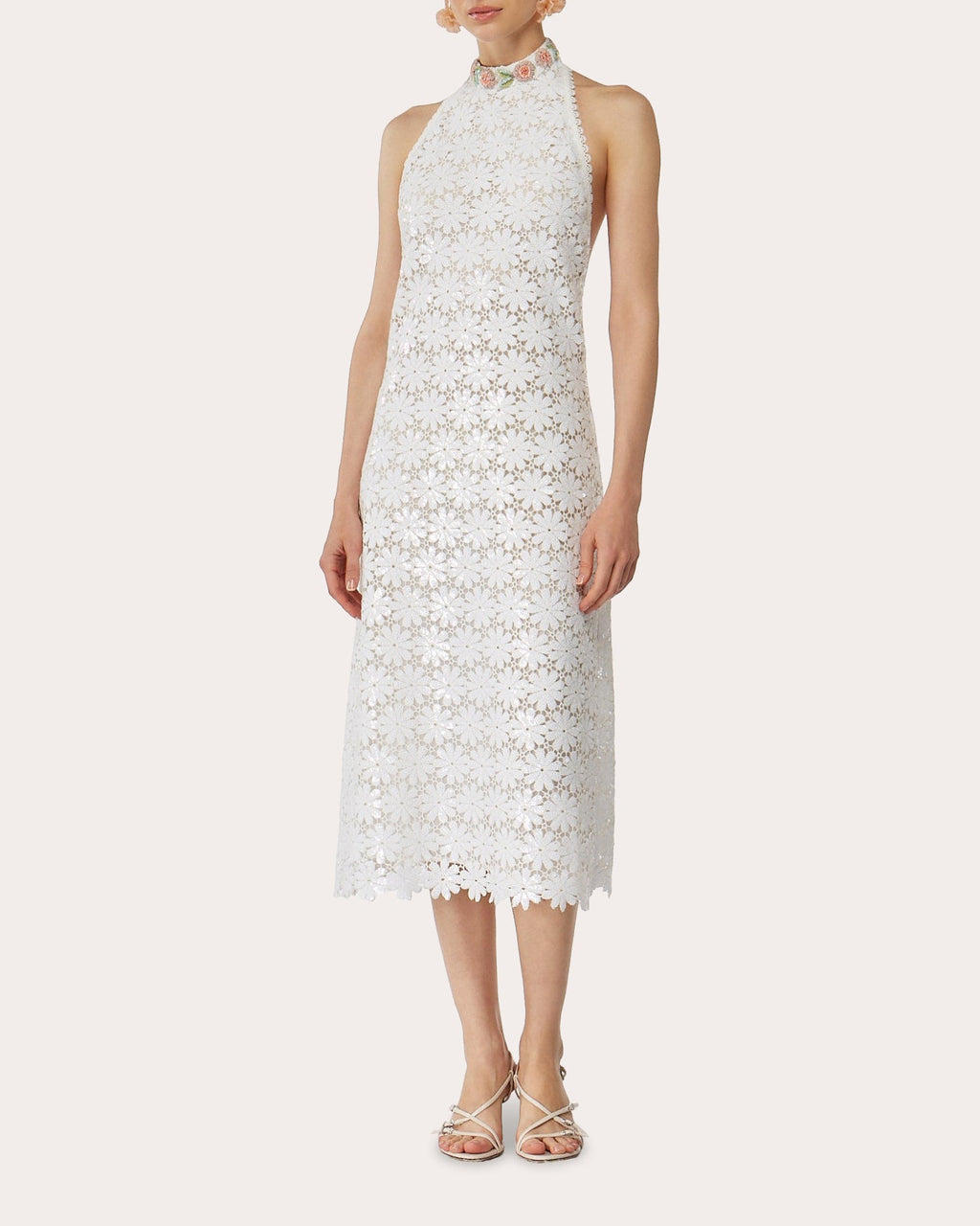 Gemma Floral Sequin Lace Halter Maxi Dress