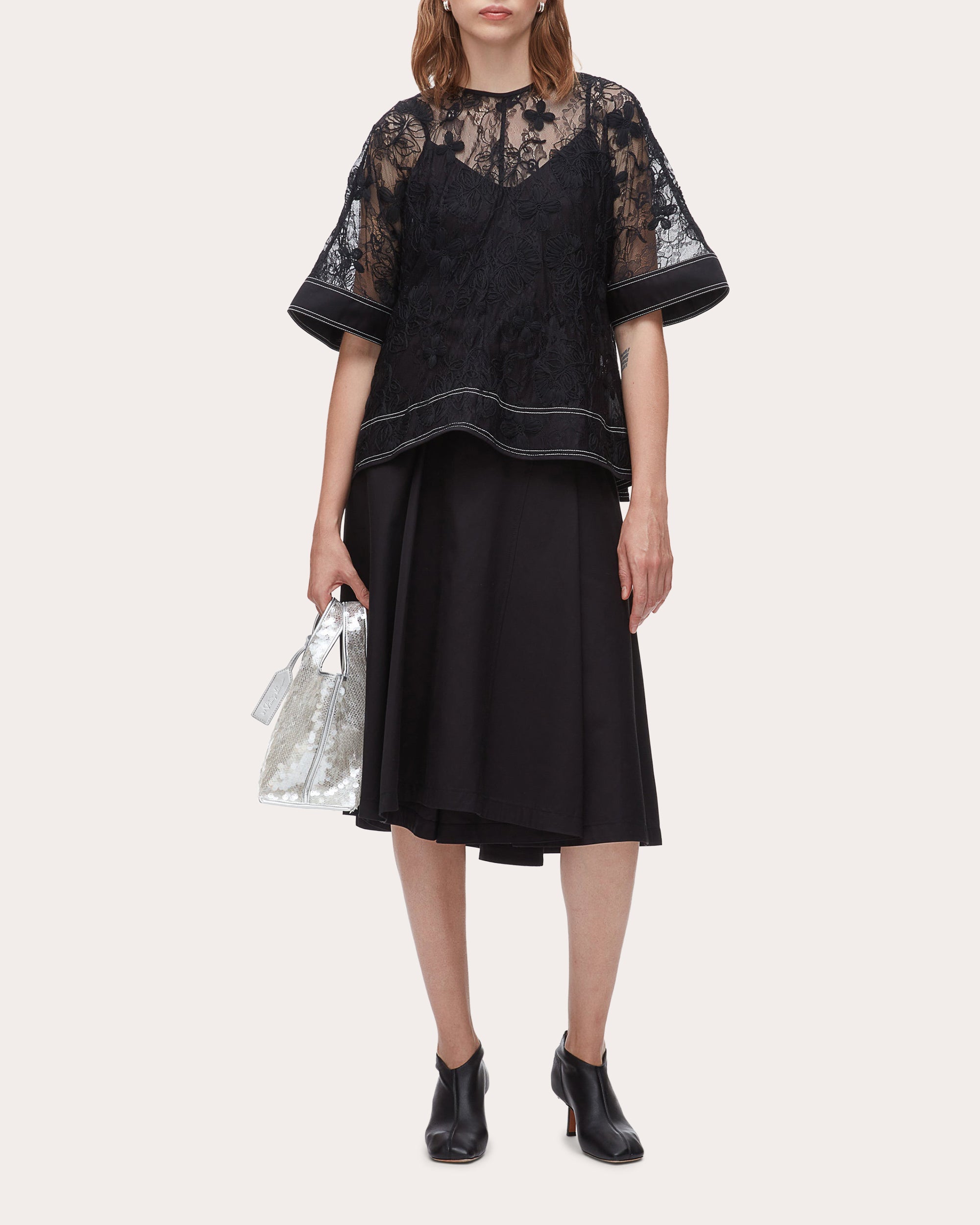 Sheer Floral Lace Flounce Top