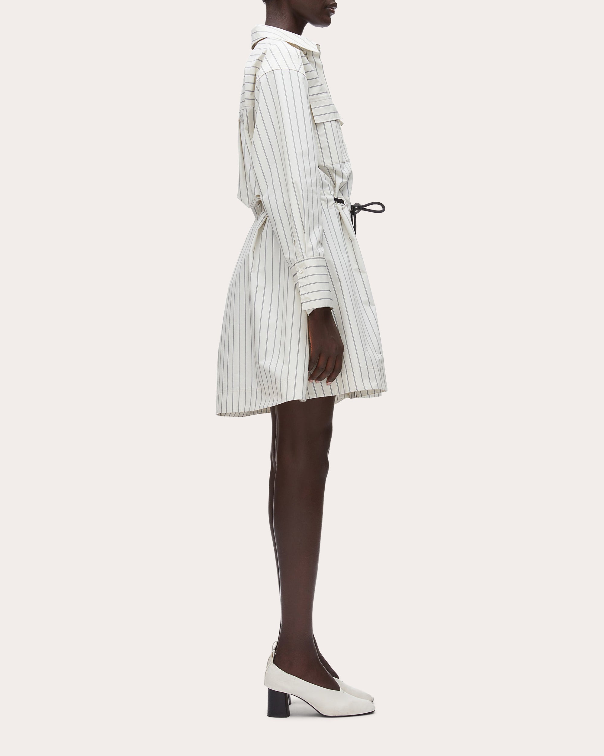 Stripe Poplin Belted Mini Shirt Dress