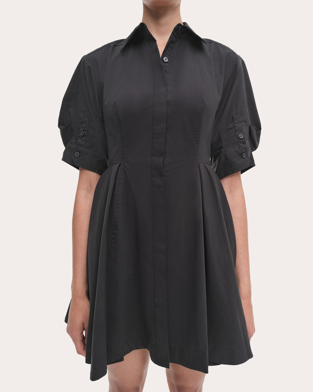Jazzie Pleated Poplin Mini Shirt Dress