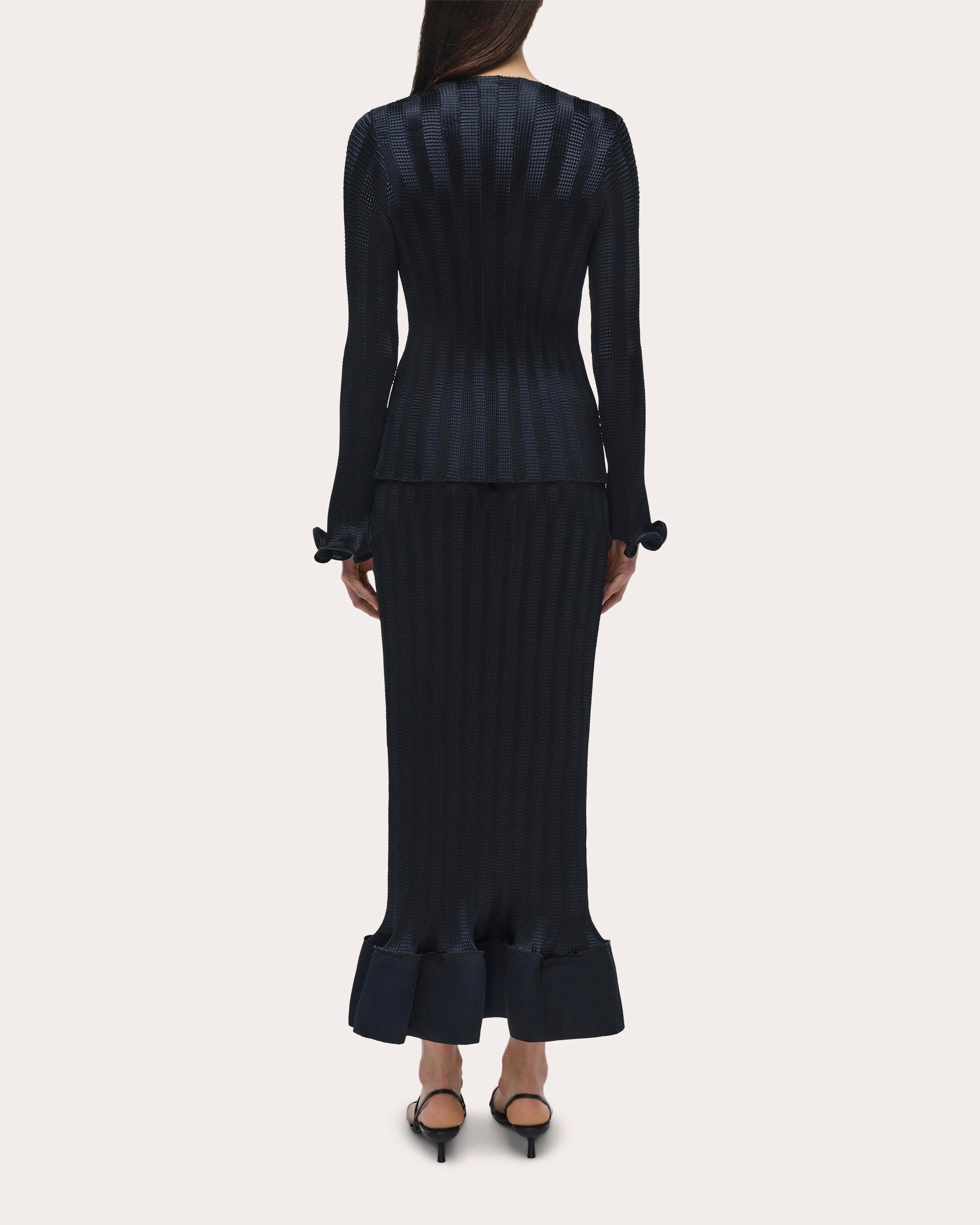 Carys Textured Stripe Flare-Sleeve Top