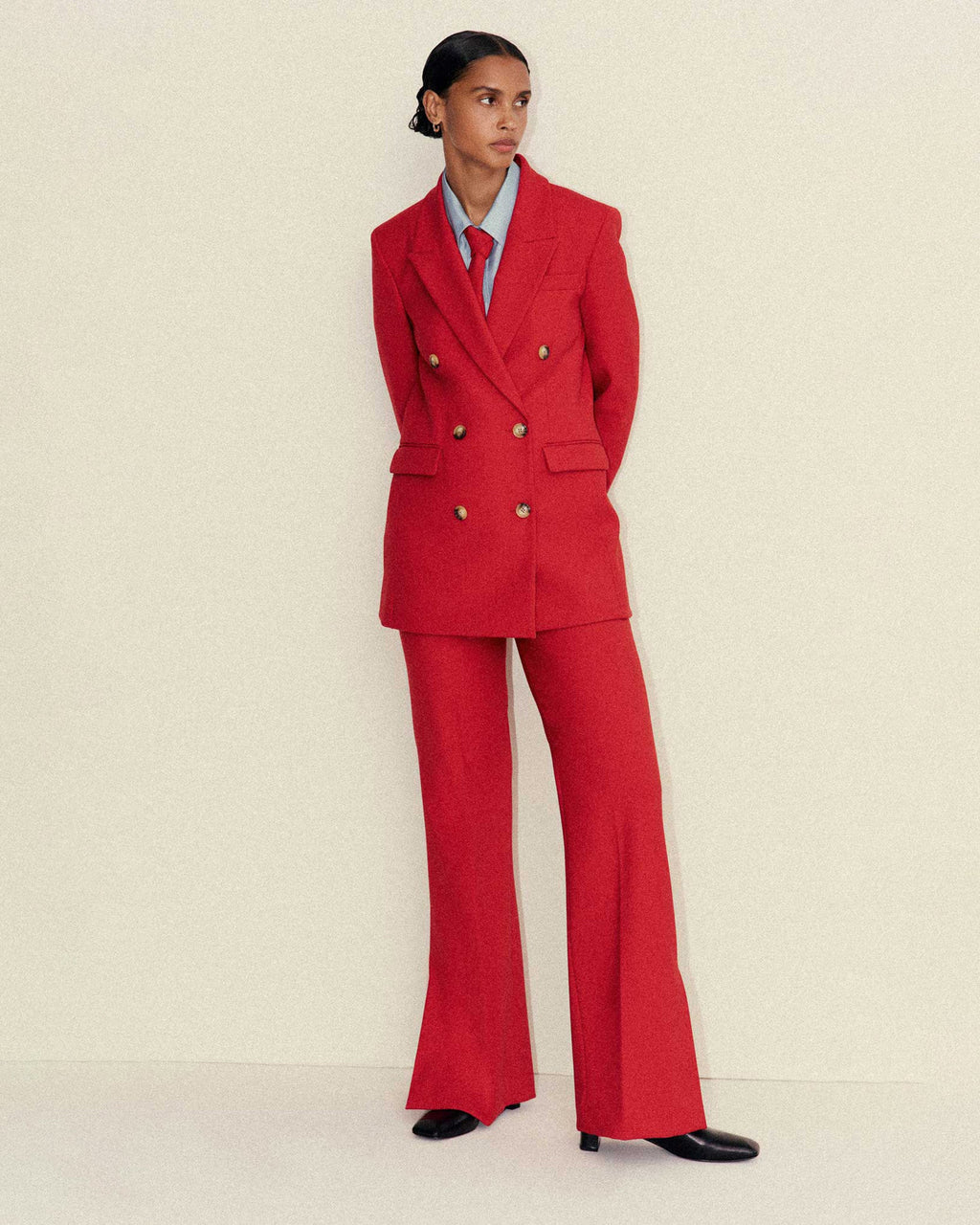 Heavy Wool Twill Belted Double-Breasted Blazer