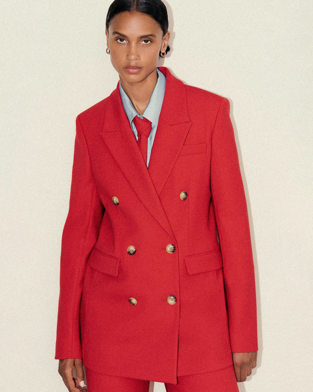 Heavy Wool Twill Belted Double-Breasted Blazer