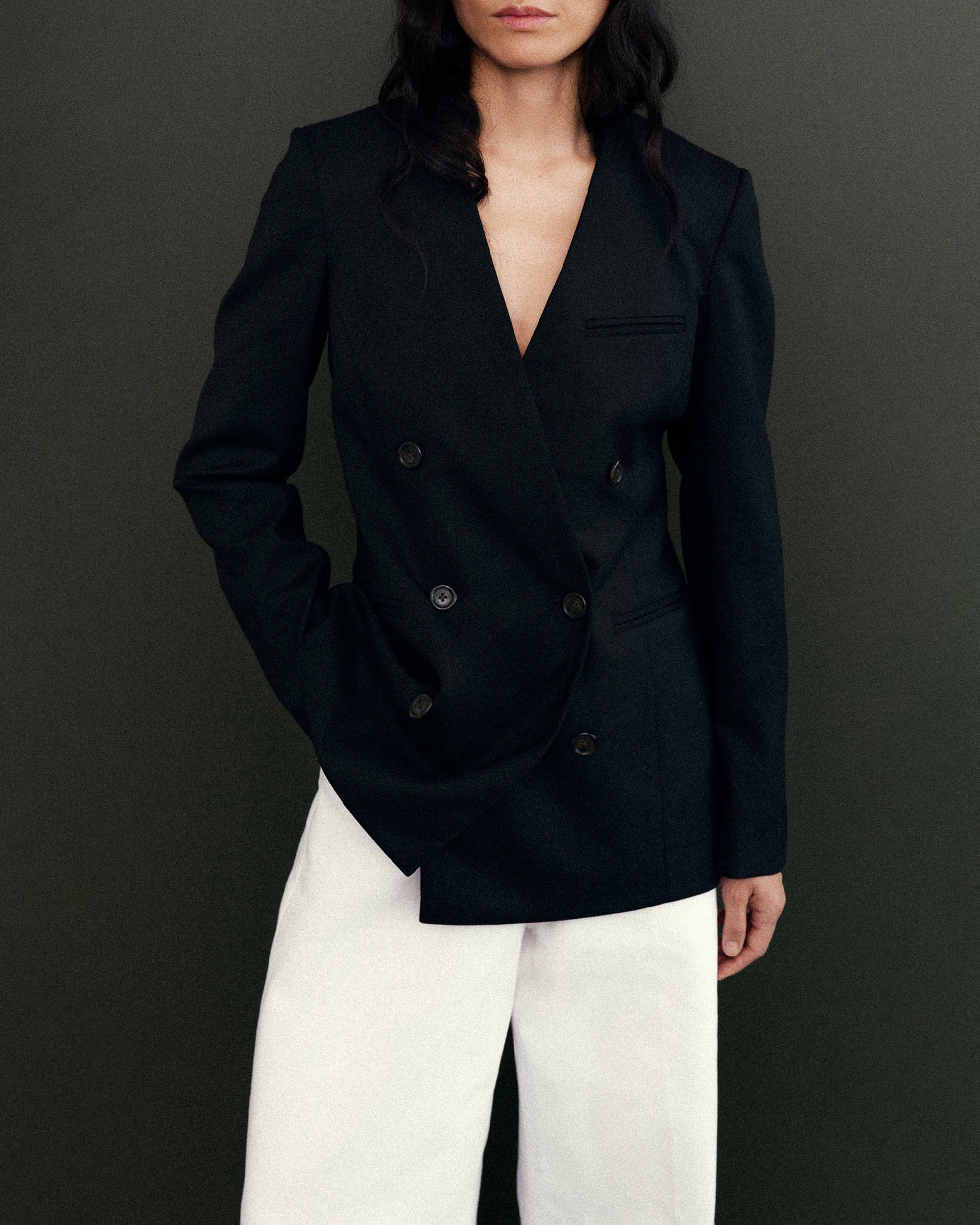 Heavy Wool Twill V-Neck Blazer