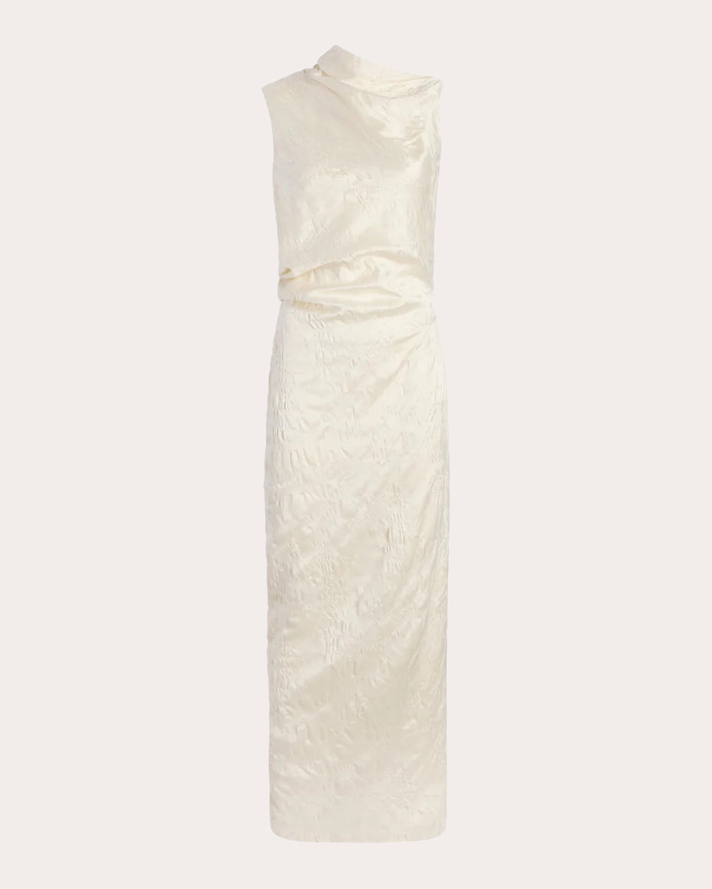 Satin Jacquard Asymmetric Drape Column Dress