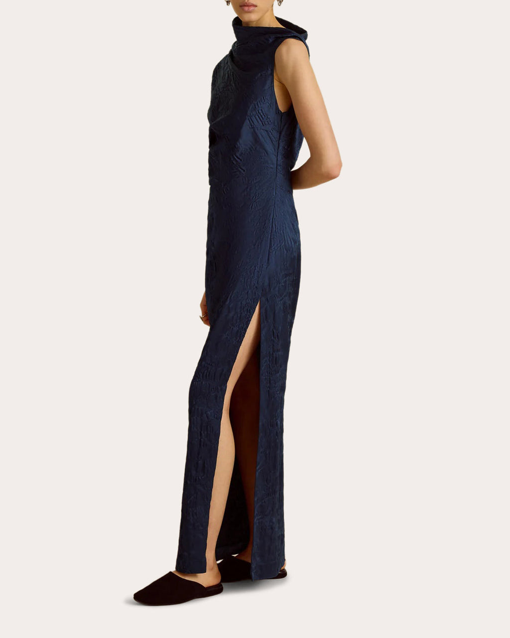 Satin Jacquard Asymmetric Drape Column Dress