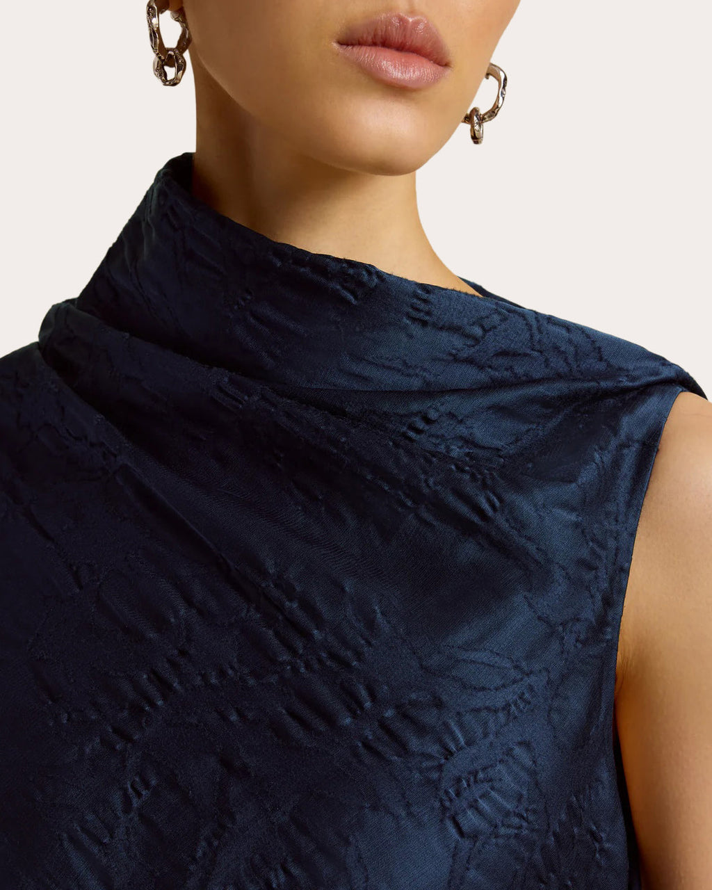 Satin Jacquard Asymmetric Drape Column Dress