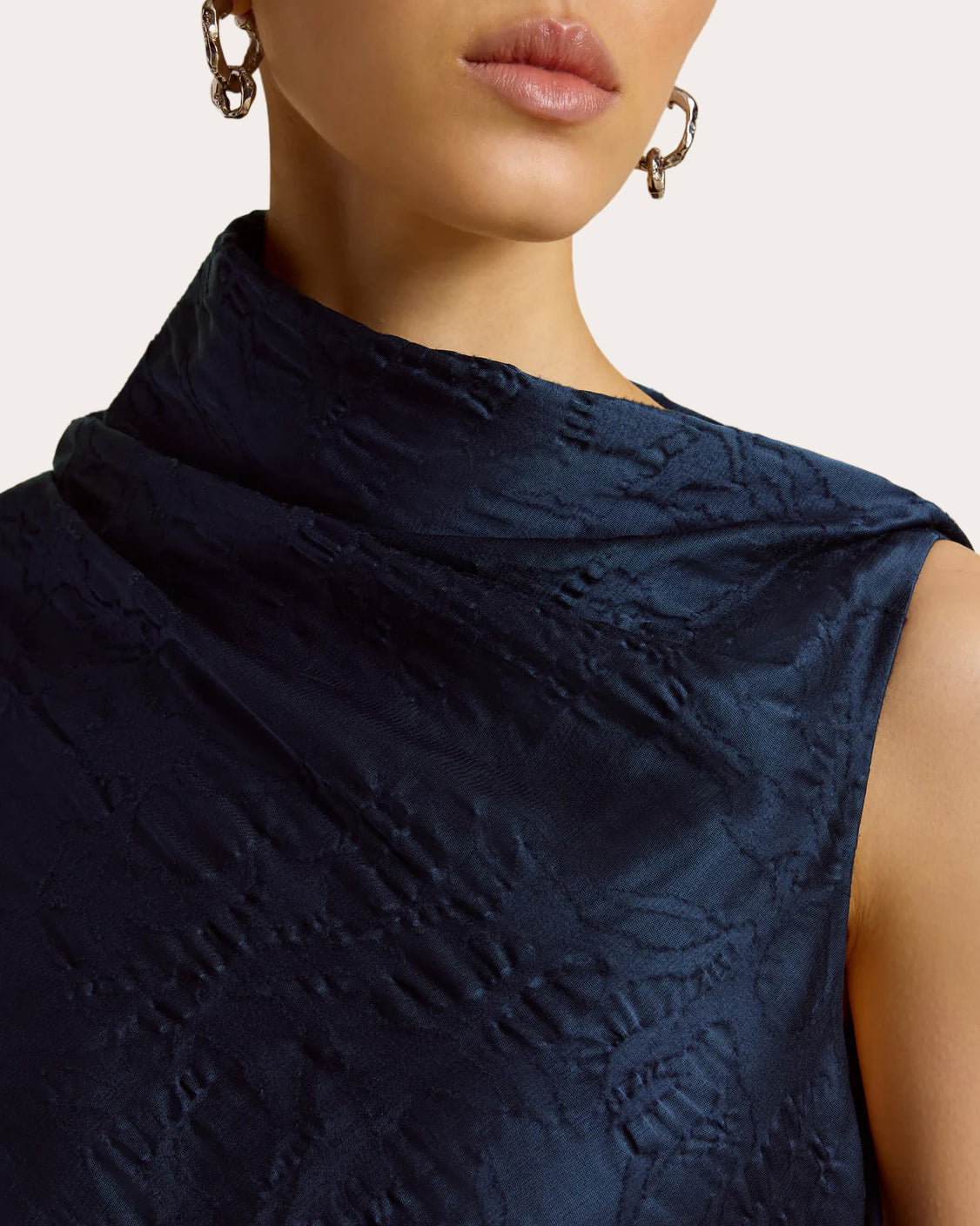 Satin Jacquard Asymmetric Drape Column Dress