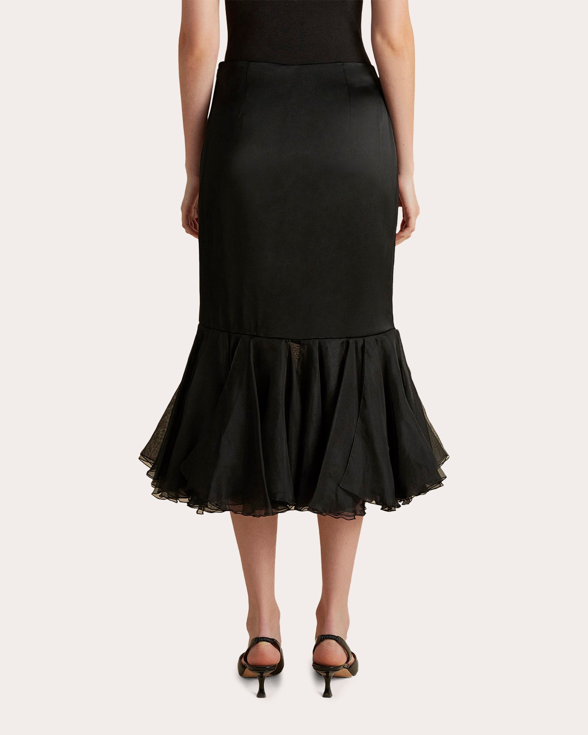 Cady Organza Flounced Pencil Skirt