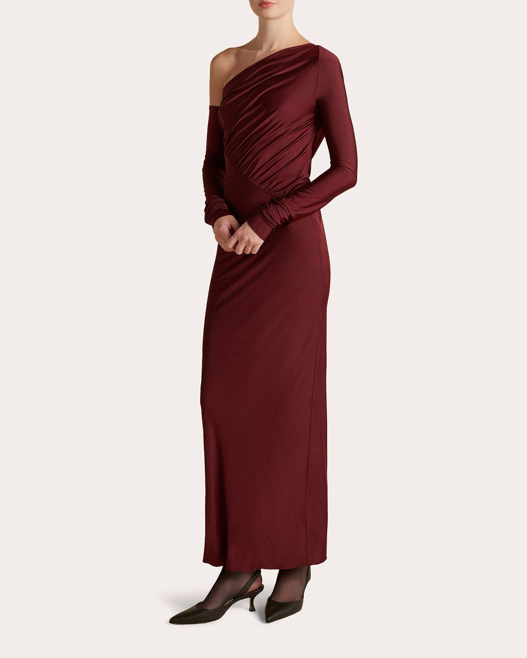 Jersey Draped Asymmetric Maxi Dress
