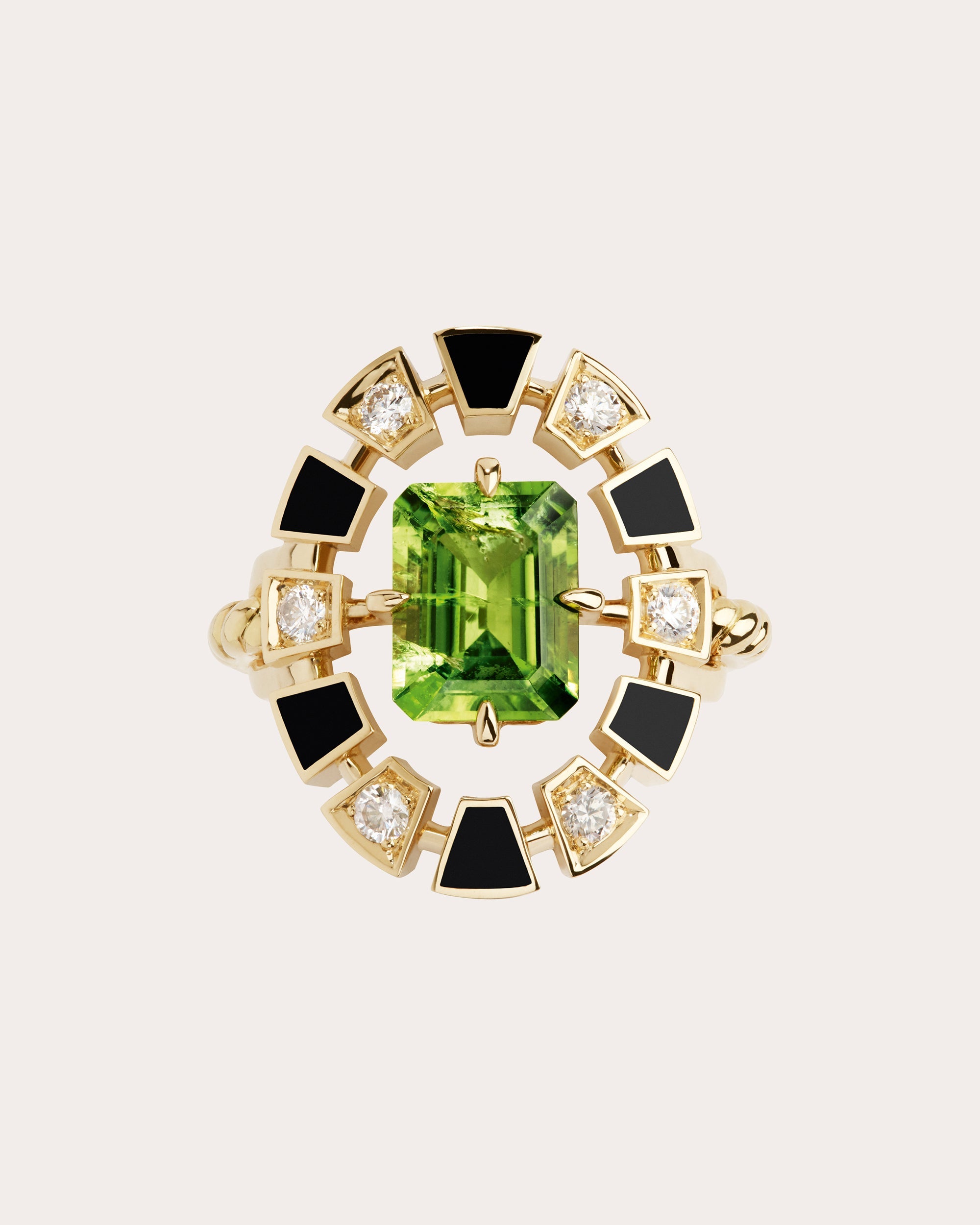 Peridot & Diamond Frame Halo Ring