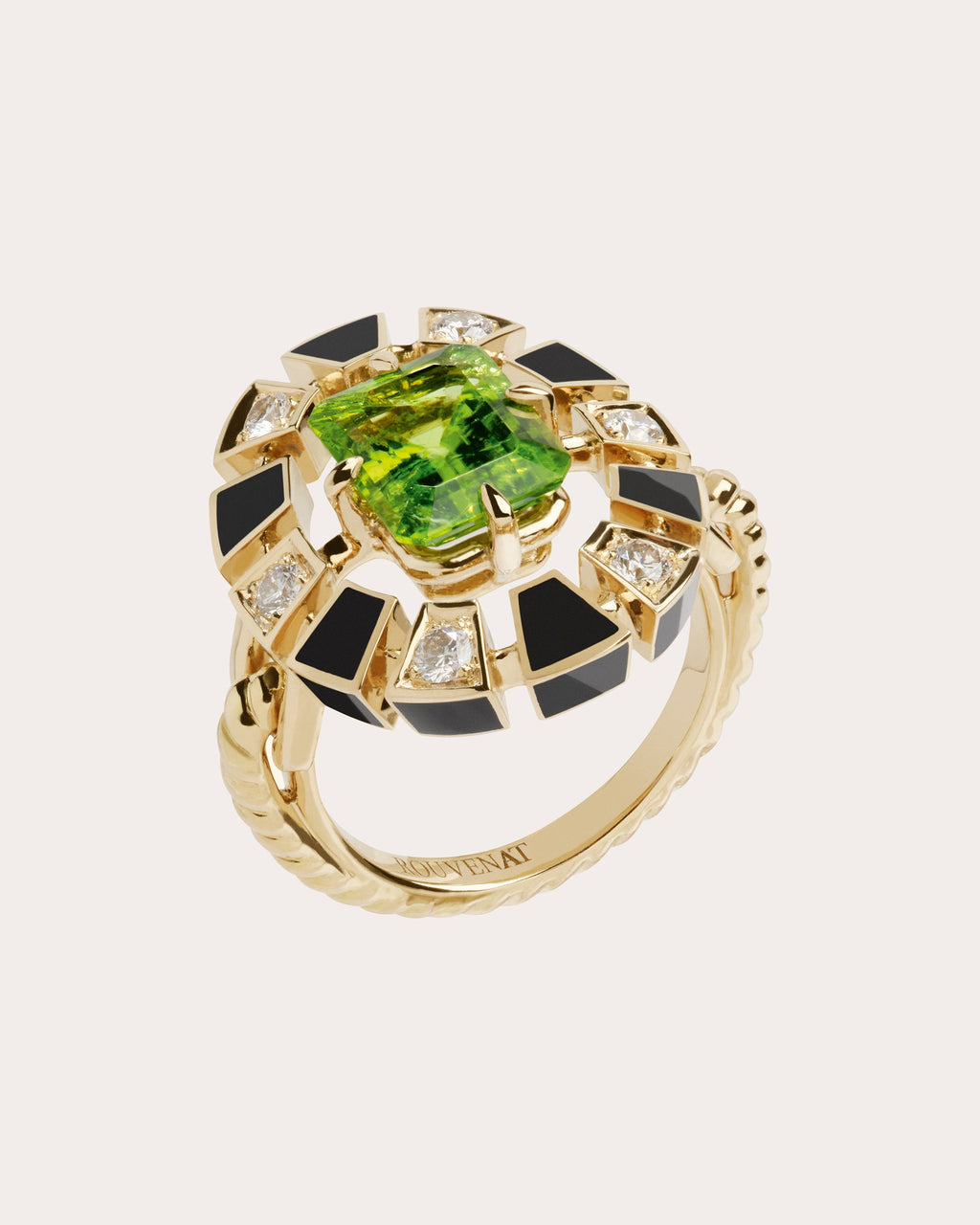 Peridot & Diamond Frame Halo Ring