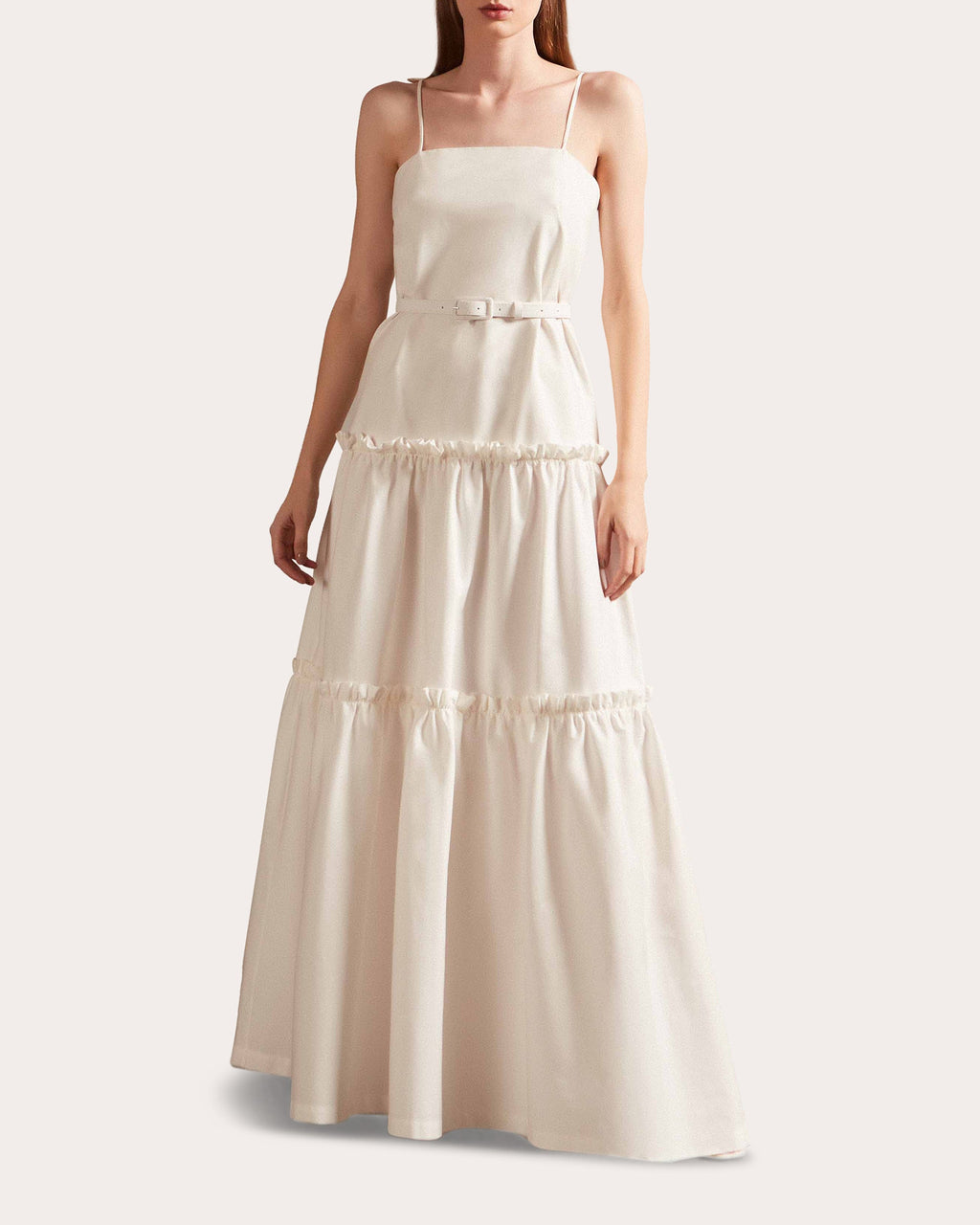 Belted Tiered Stretch-Cotton Maxi Dress