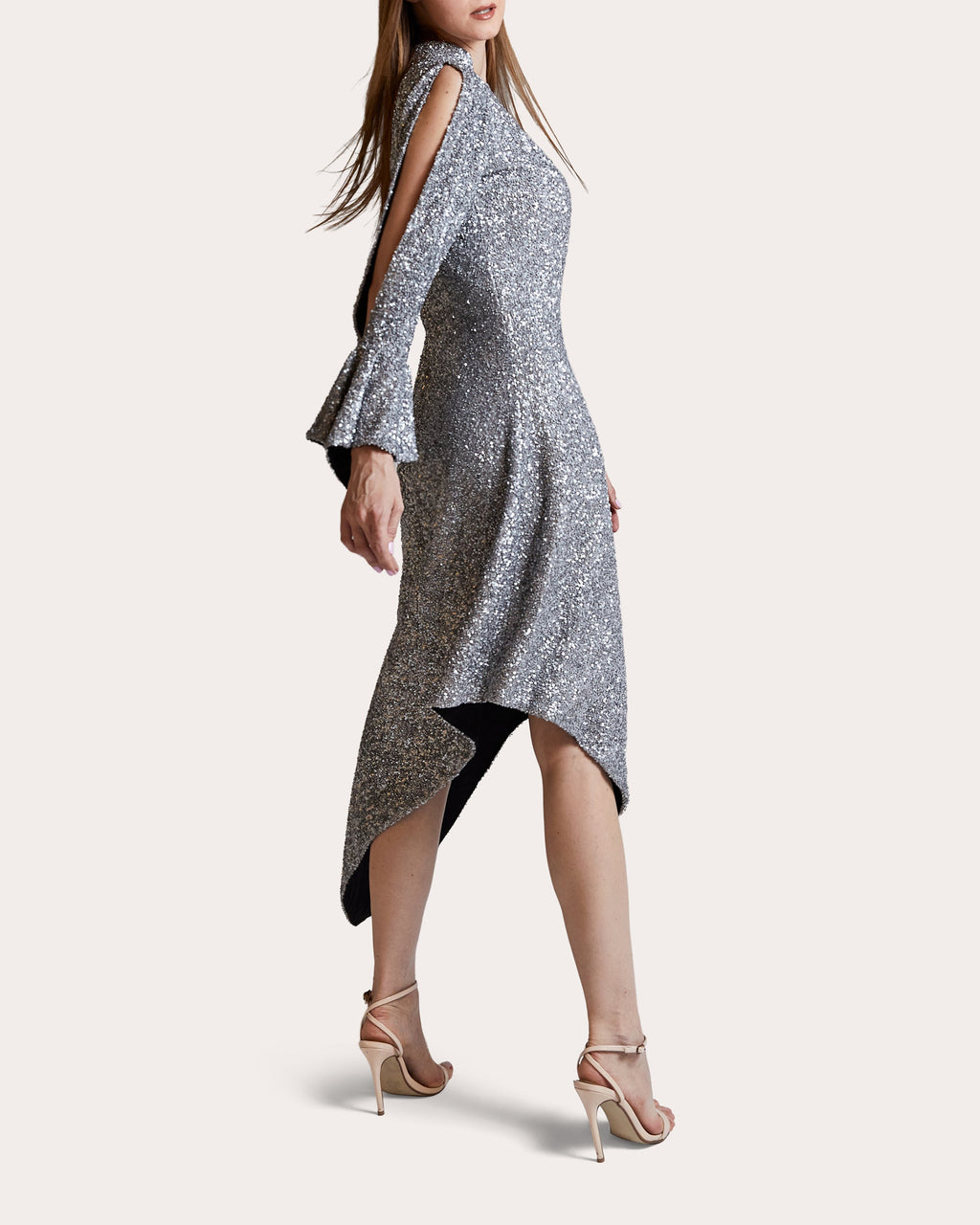 Whitney Sequin Silk Georgette Asymmetric Midi Dress