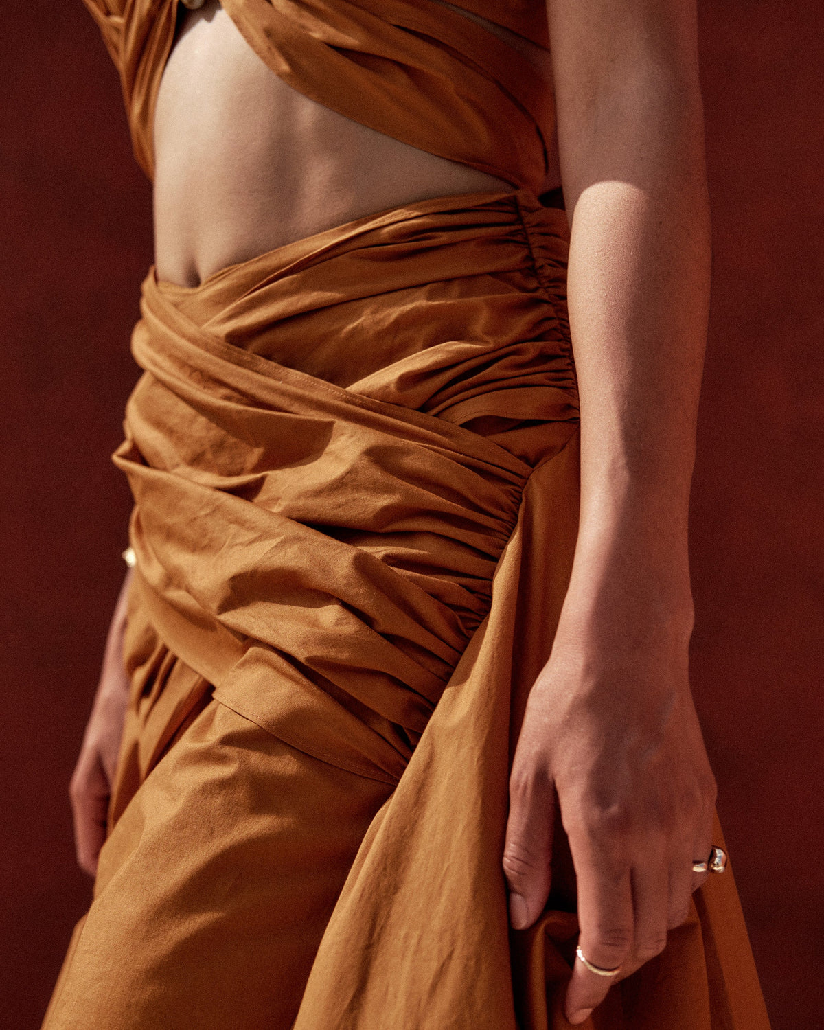 Gia Gathered Cotton Crossover Maxi Skirt