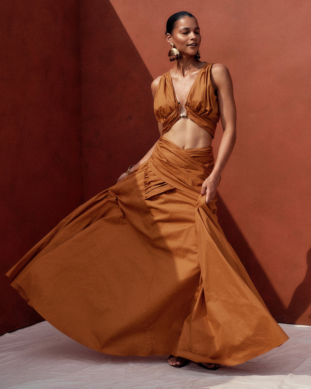 Gia Gathered Cotton Crossover Maxi Skirt