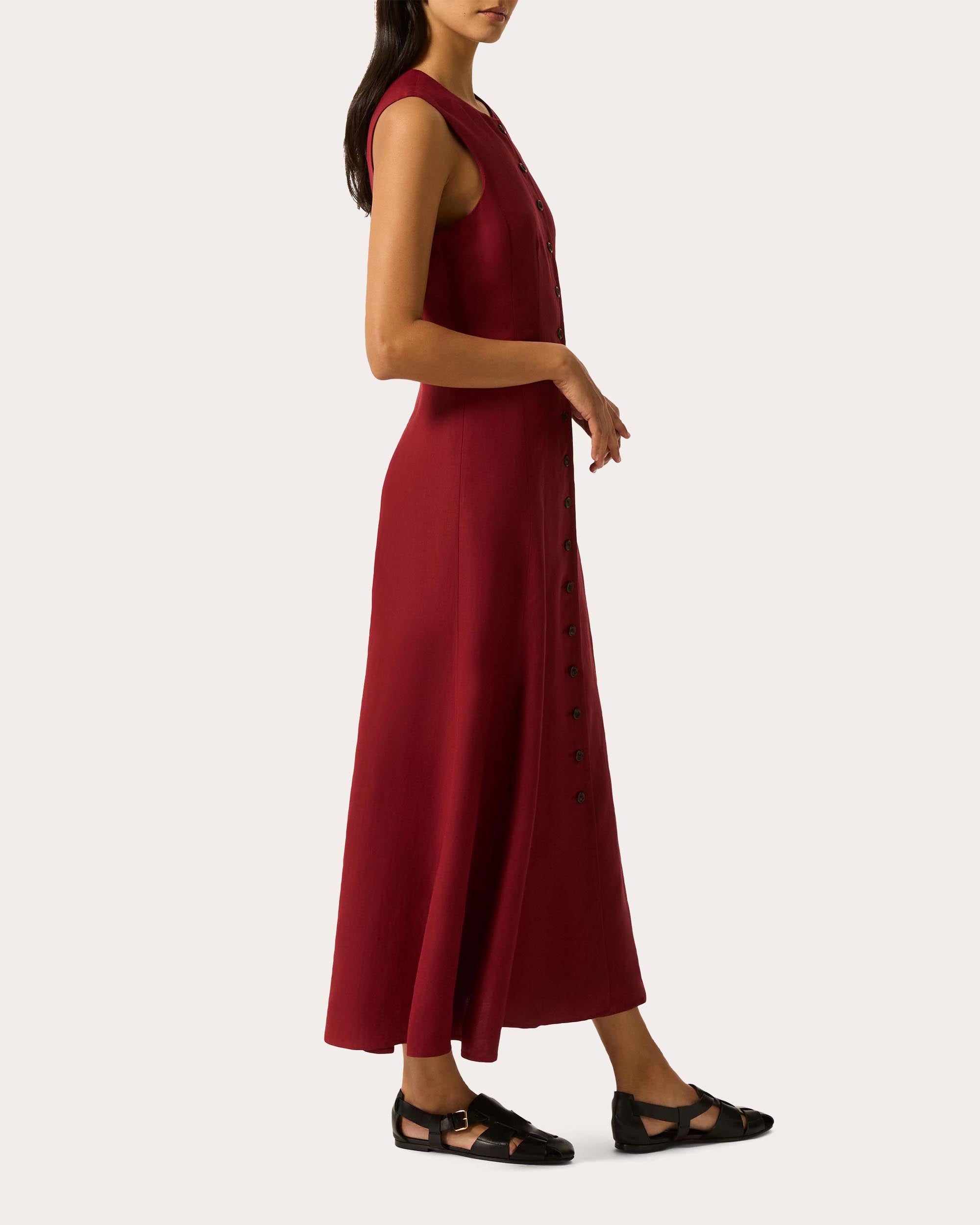 Carroll Linen-Blend Button Maxi Dress