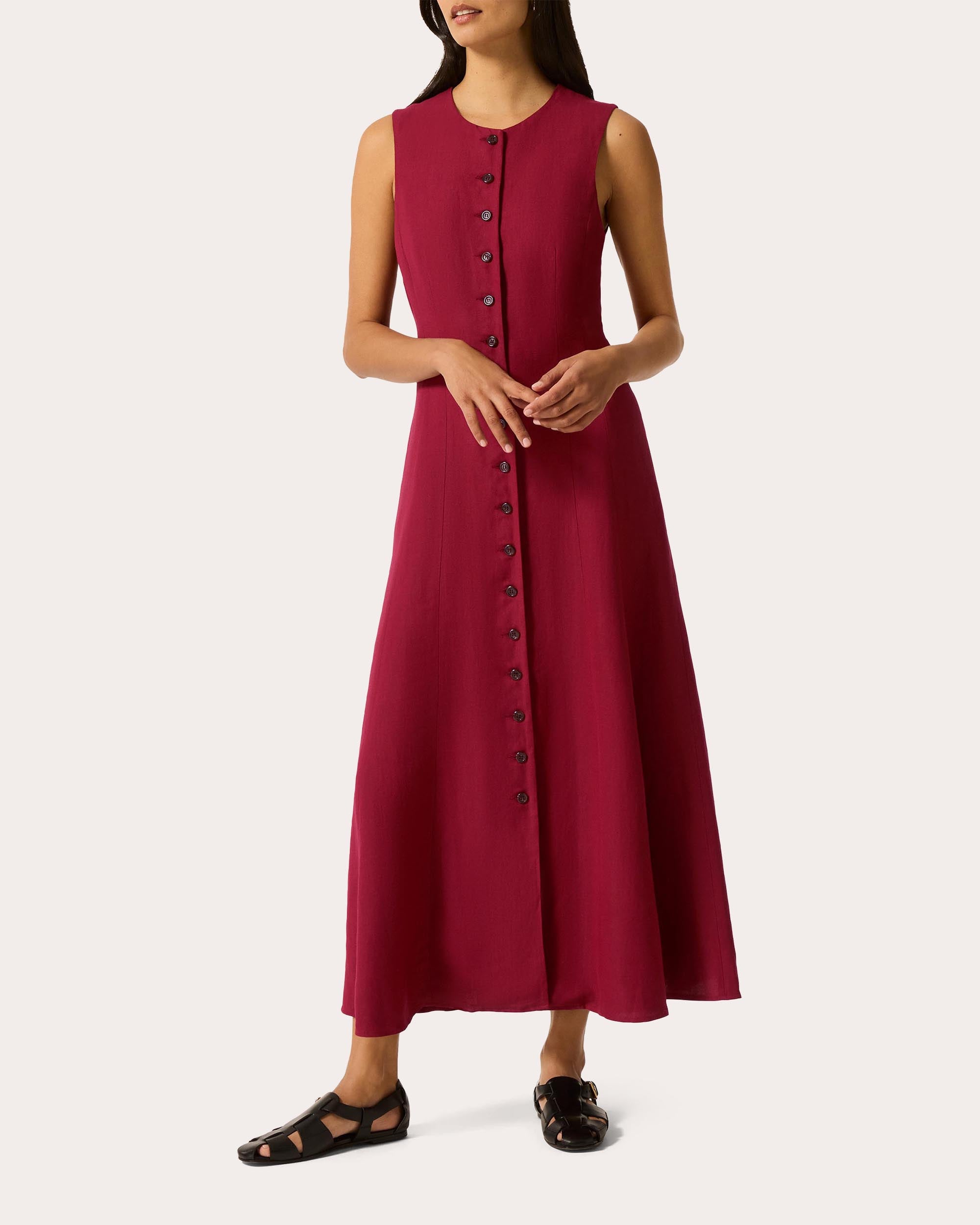 Carroll Linen-Blend Button Maxi Dress