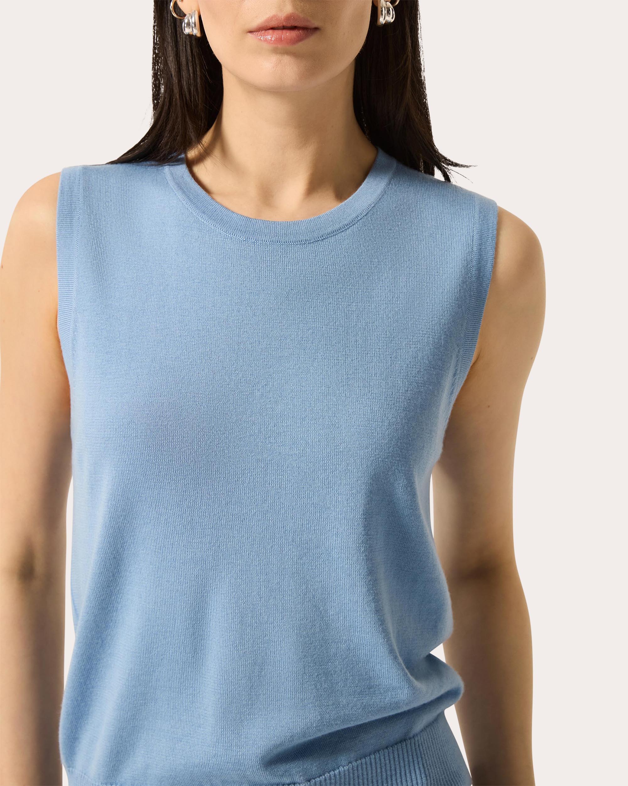 Fine Knit Wool-Silk Sleeveless Top