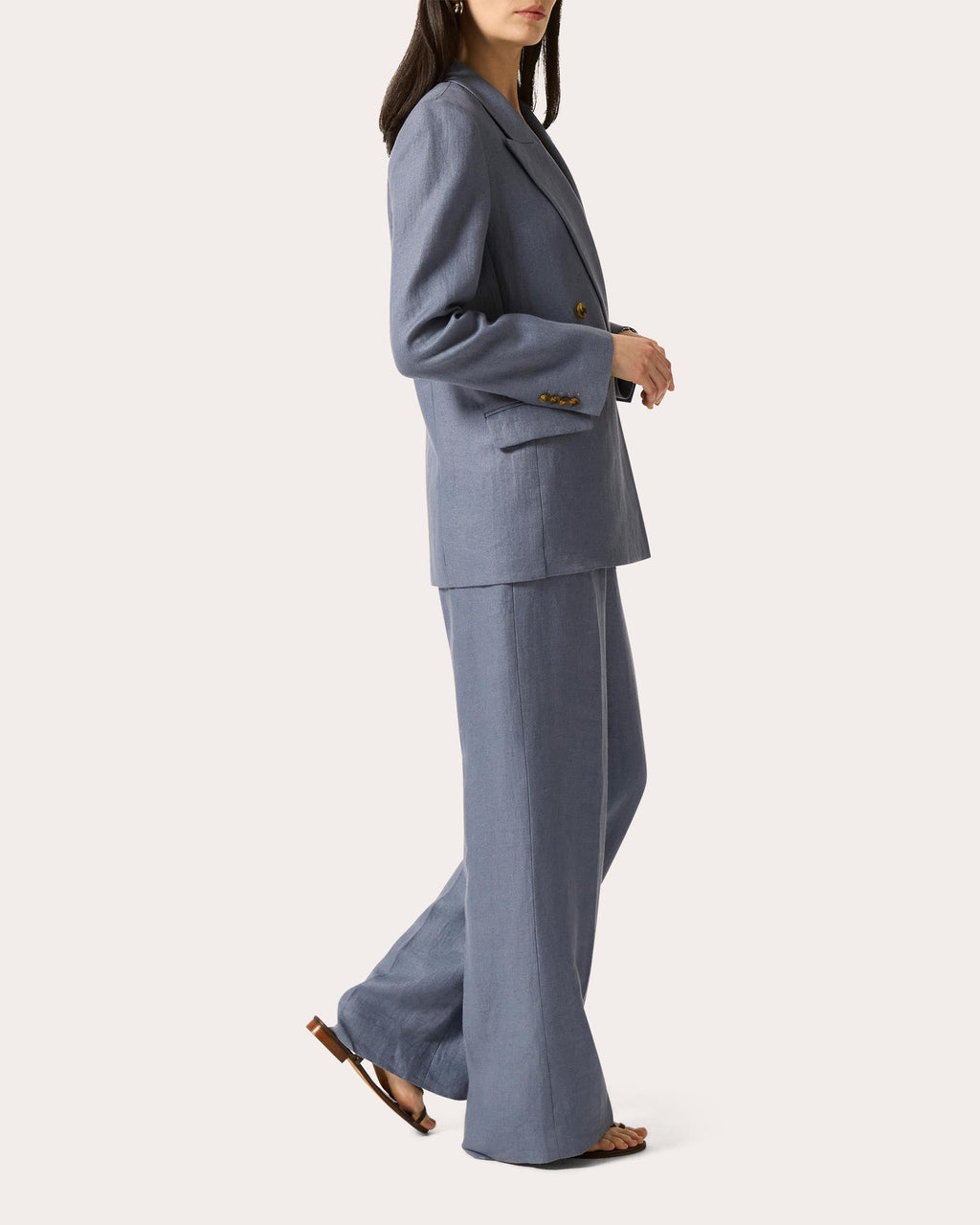 Basket Weave Linen Peaked Lapel Blazer