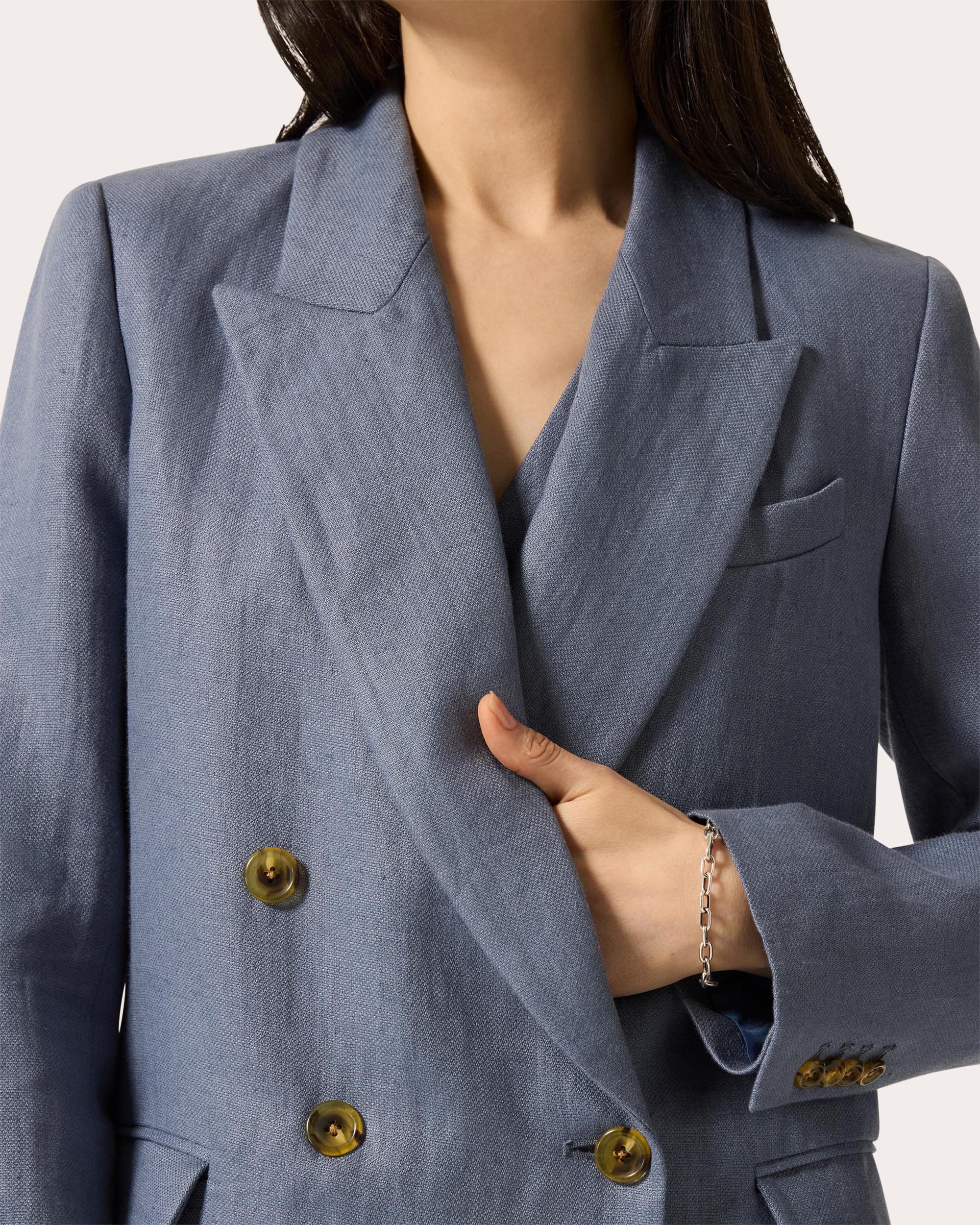 Basket Weave Linen Peaked Lapel Blazer