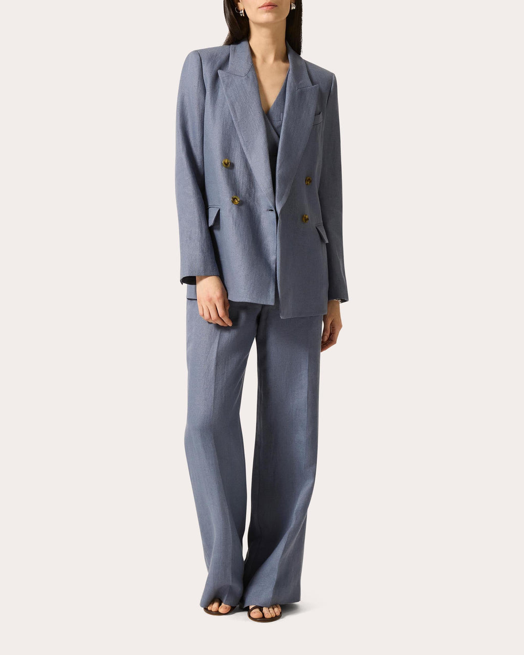 Basket Weave Linen Peaked Lapel Blazer