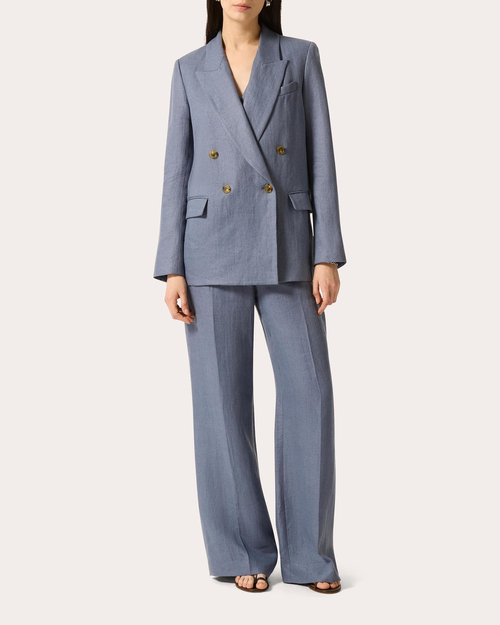 Basket Weave Linen Peaked Lapel Blazer